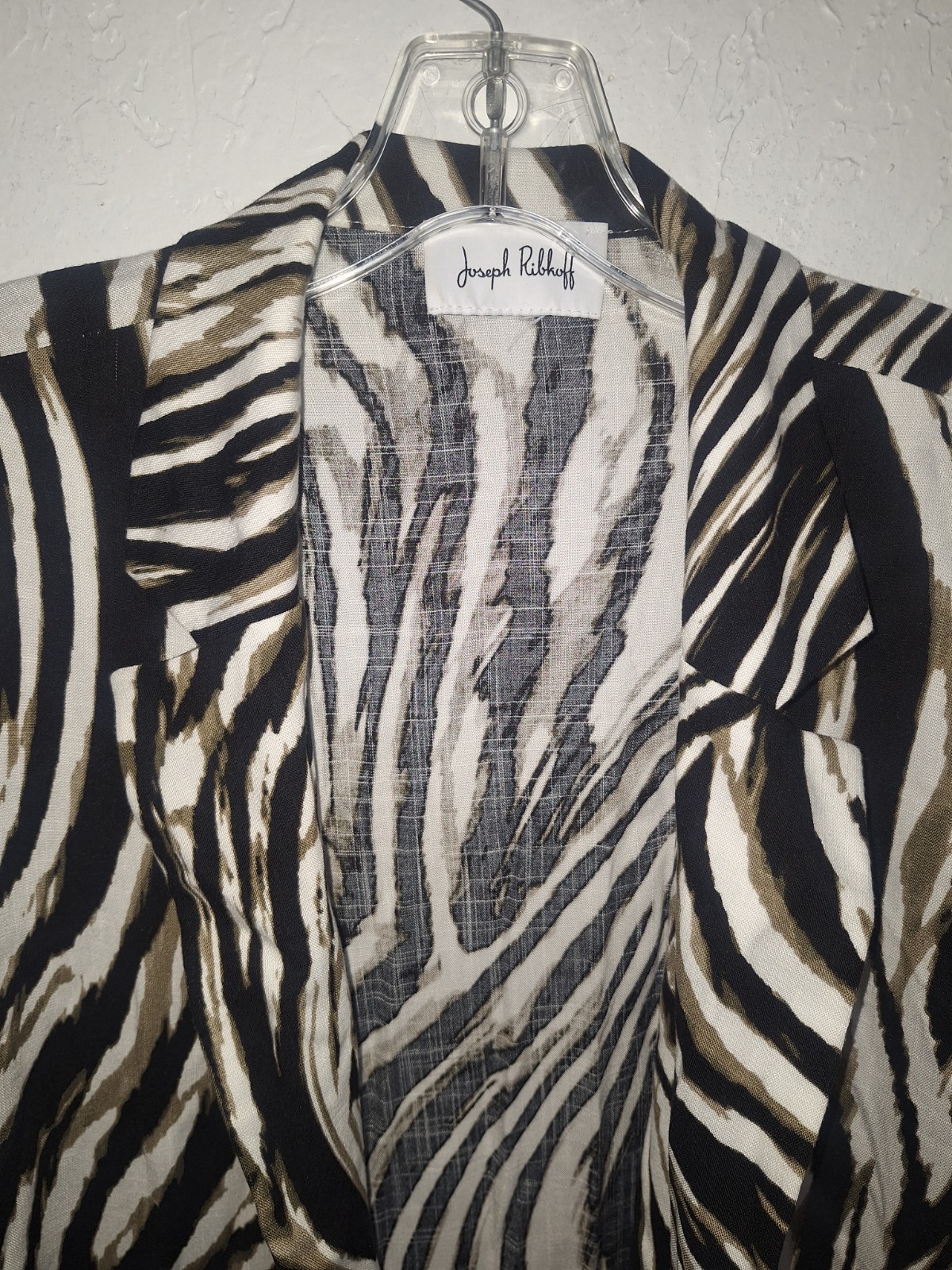 Joseph Ribkoff Blk &Taupe Animal Print Jacket Collar Zebra Stripe Please Read