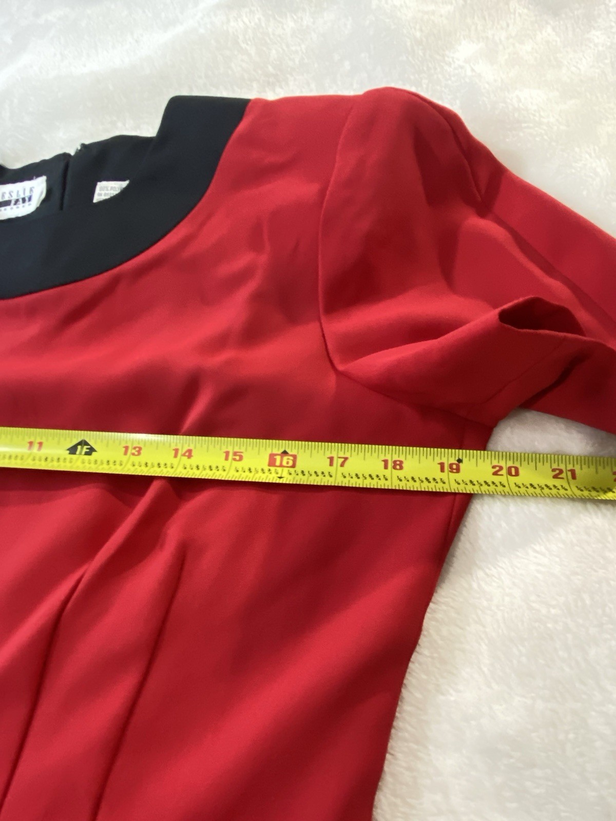 True VTG 80s 90s Leslie Fay Women’s 12 Pencil Red Midi Dress Short Sleeve Career