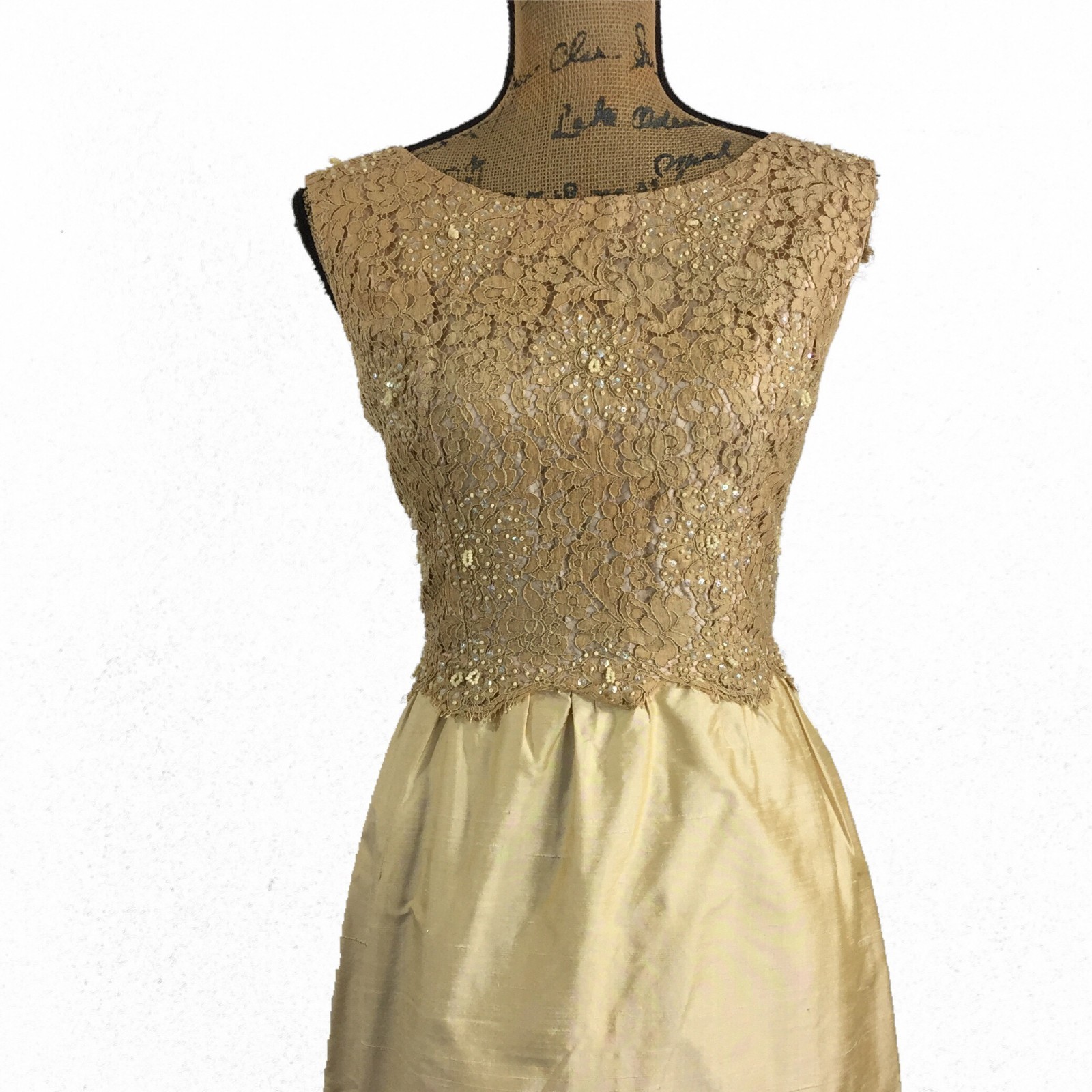 VTG Siegelstoff Haute Couture Modele Dress Beige Lace Long Pencil Crop Jacket