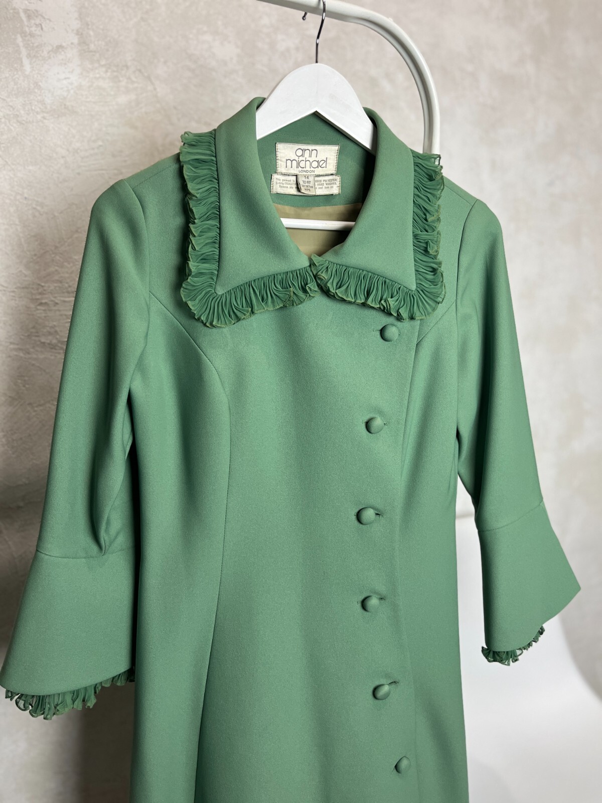 Vintage 60s/70s Ann Michael London Designer Dress Green size UK 14 US 12 M
