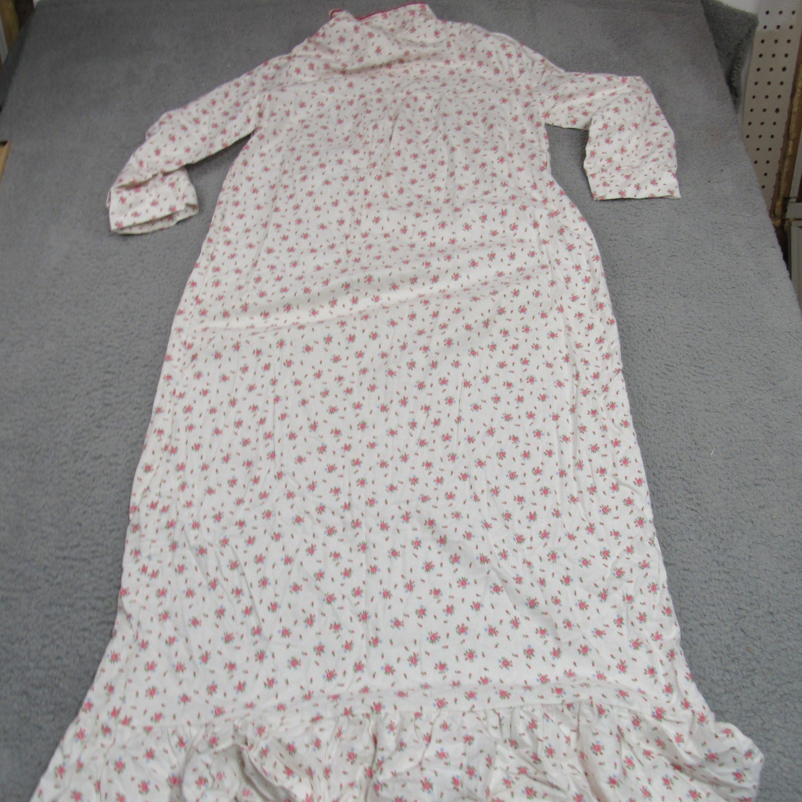 Vintage Jodie Arden Cotton Floral Nightgown Pink White Ruffle Hem Long Sleeve M