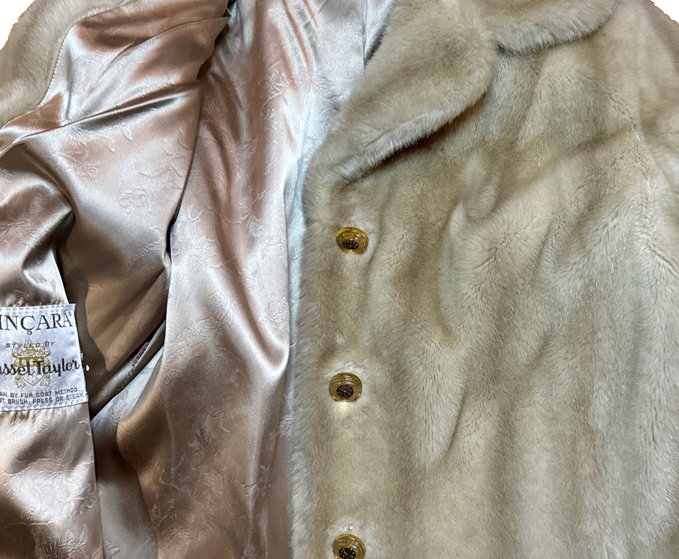 MINCARA Russell Taylor Beige size Large Fur Silk Lined Jacket Coat Union Made