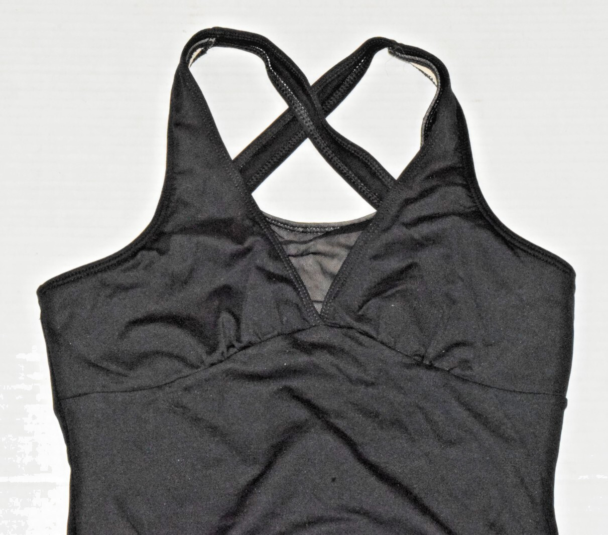 Vintage Leotard GK Elite Size M 80s Black Sheer Bodice Detail Cross Back Made US