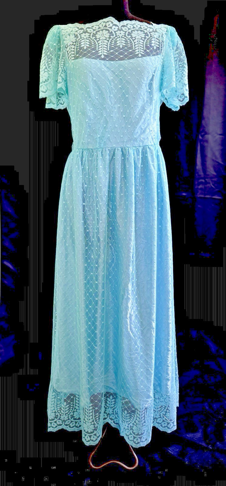 JC Penney Vintage 80s Aqua Lace Dress Medium Union Tag – See listing for size