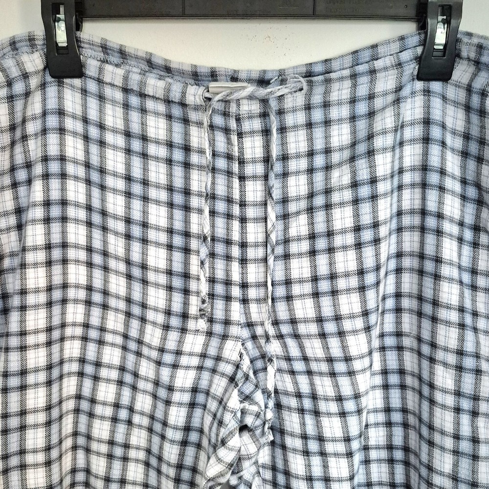 Vtg 90s Blue Plaid Wide Leg PJ Pant Sz M Classic Comfy Fall Lounge Spring Winter