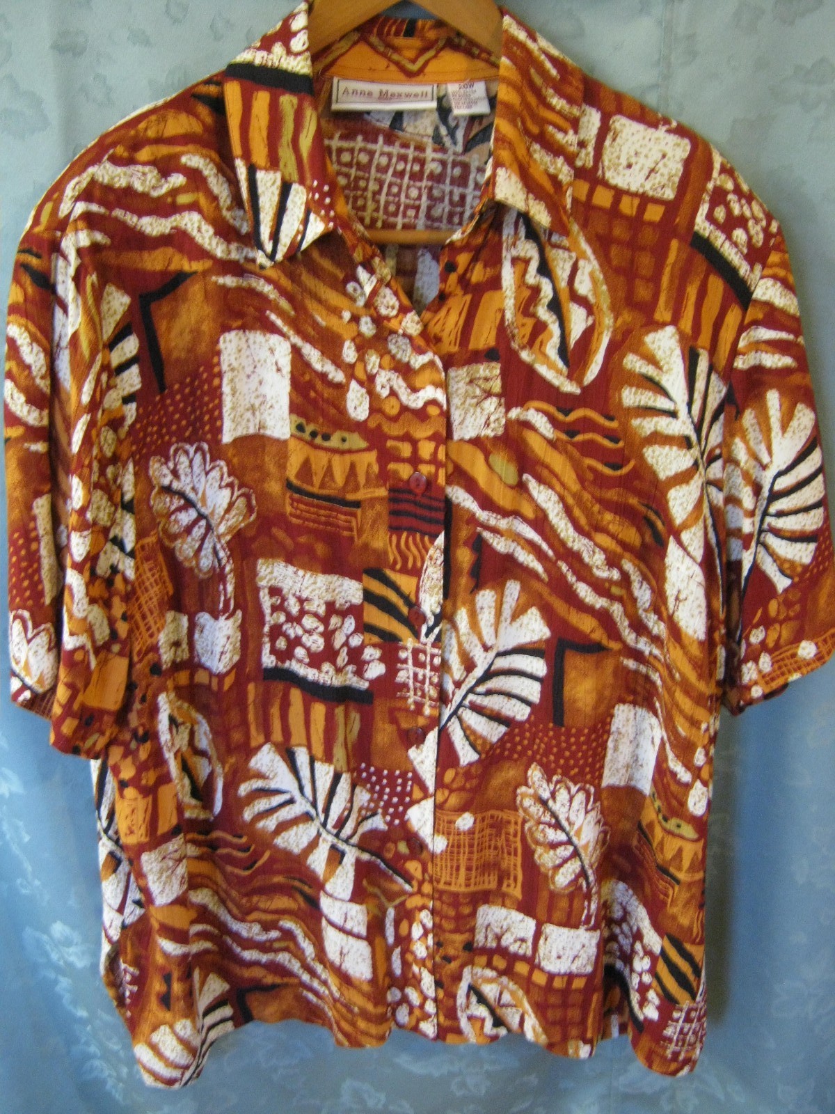 Vintage 90’s Anna Maxwell Shirt Tropical Print Plus Size 20W Women’s Top