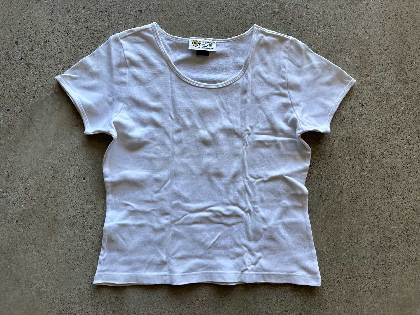 Vintage 1990s Christine Alexander White Scoop Neck Cotton Blend Top Size L