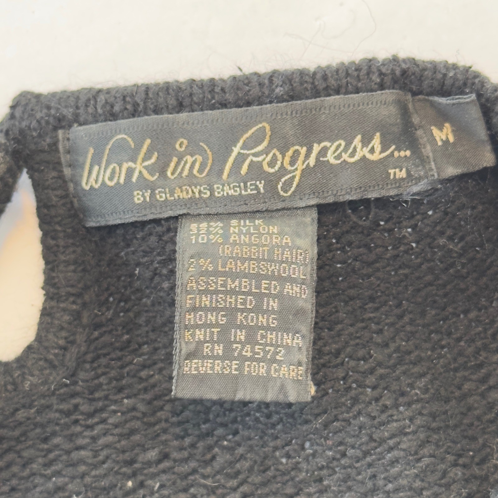 Work in Progress Gladys Bagley Vintage Beaded Silk Angora Sweater Black Medium