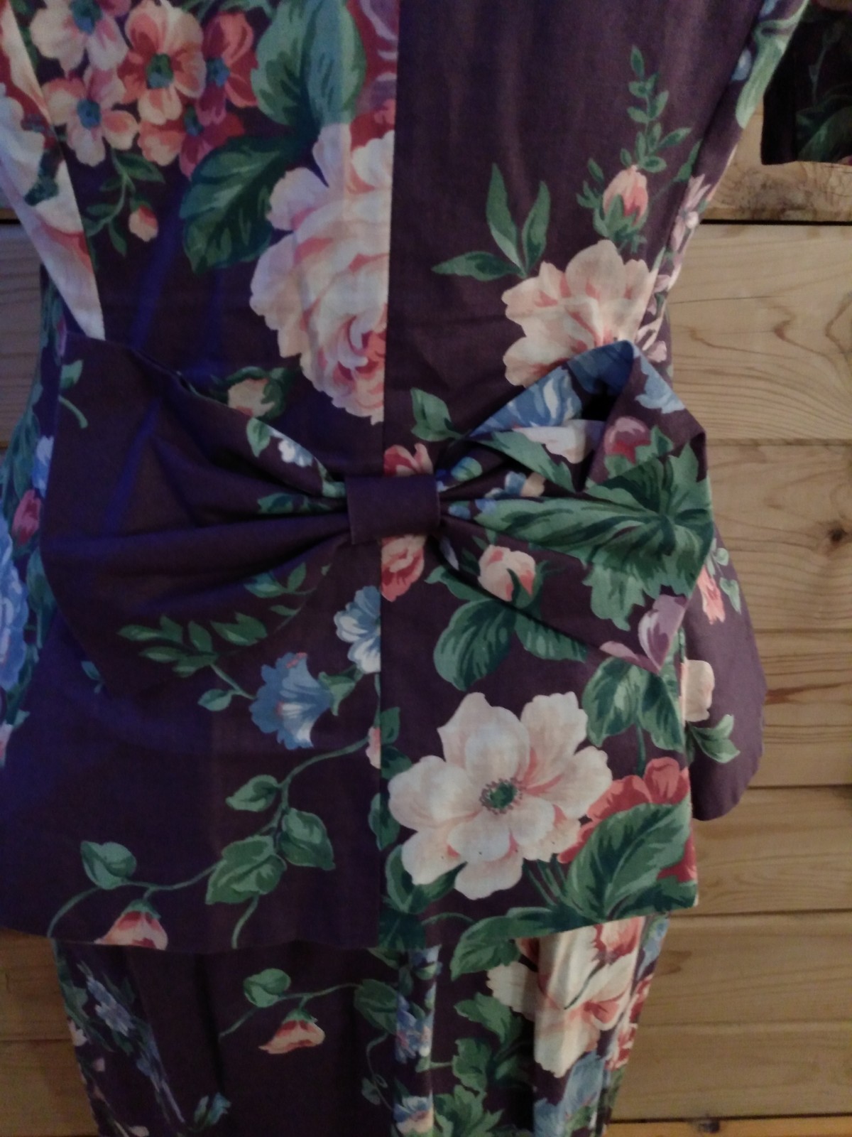 VTG 80s 90s Skirt Set Purple Peplum Floral 1940s Style Cottagecore Retro Size 8