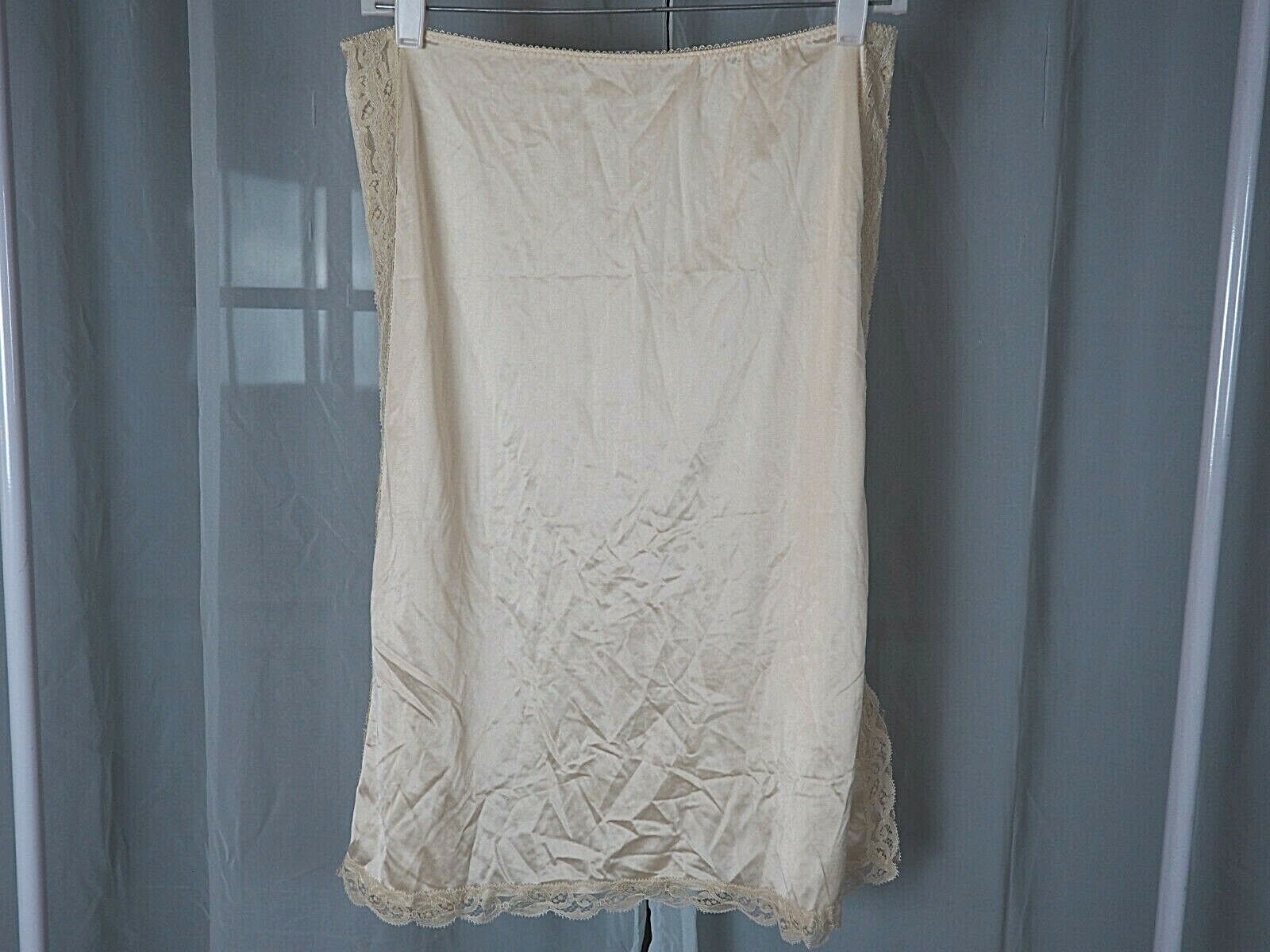 VTG 70’s Olga US Made Ivory Cappuccino Satin Lace Trim Half Slip Women’s Sz M