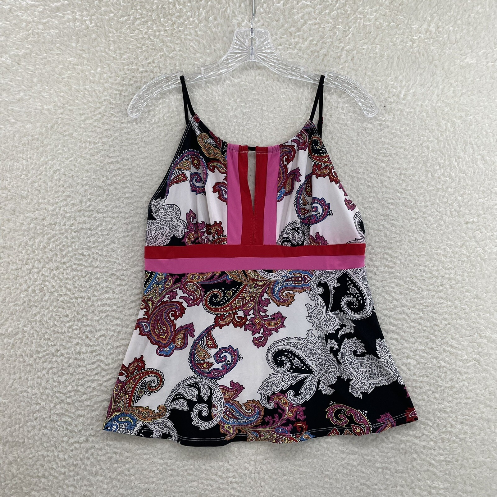 Y2K Vintage Bisou Bisou Camisole Tank Top Medium Pink Paisley Slinky Lingerie