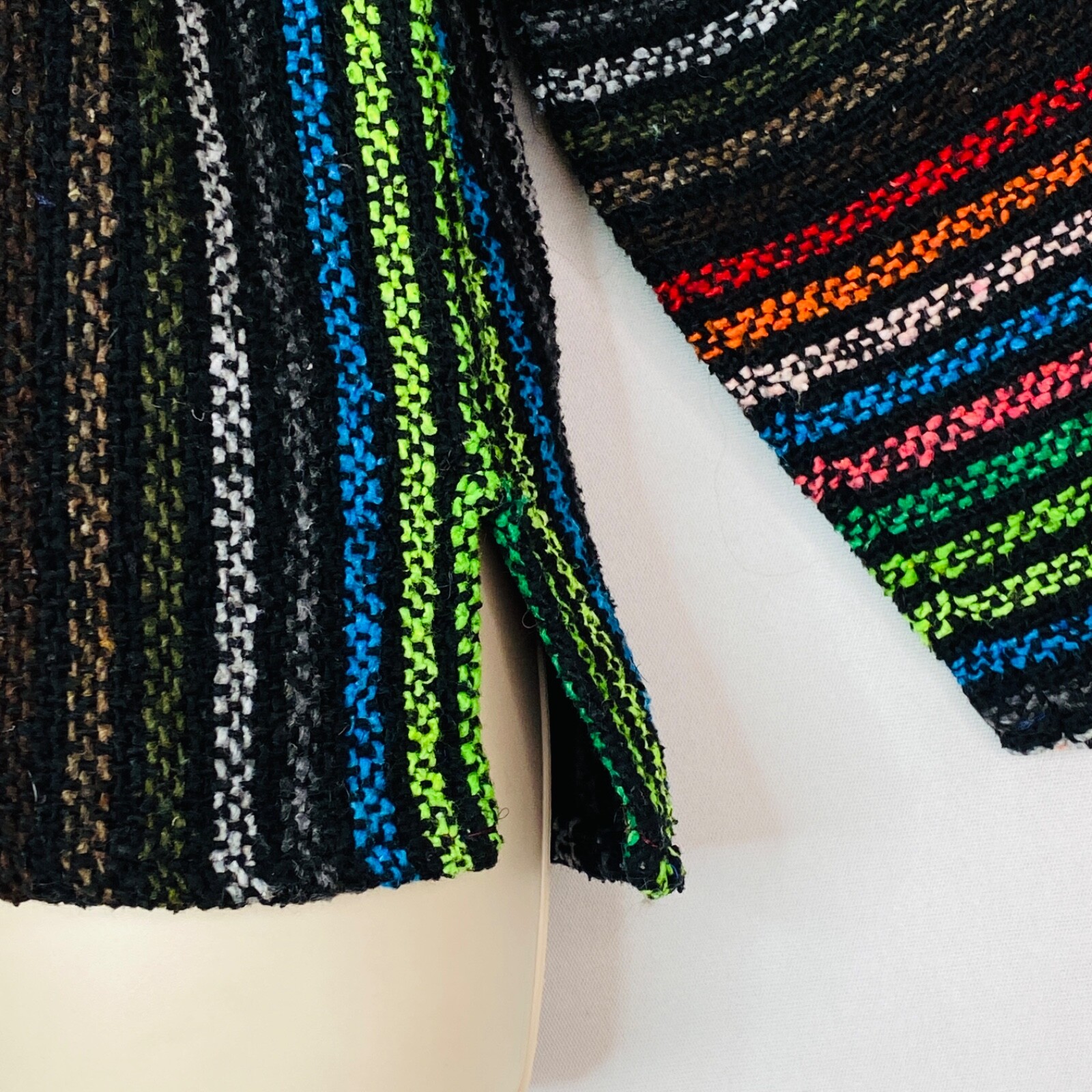 Vintage 1990s rainbow striped hoodie, Mexican rug cotton pocket hood woven M