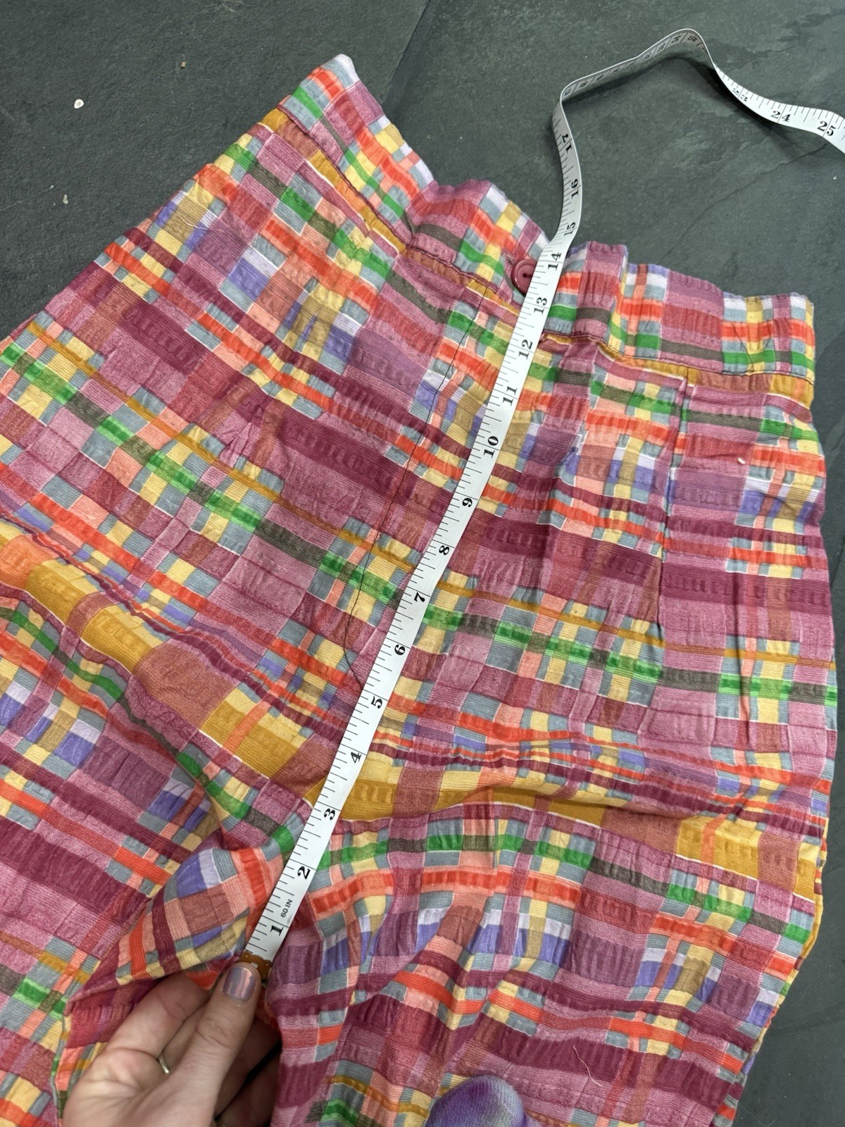 RARE Vintage 1970s Two Piece Set Bell Bottom And Top Bright Colorful Plaid SZ XS