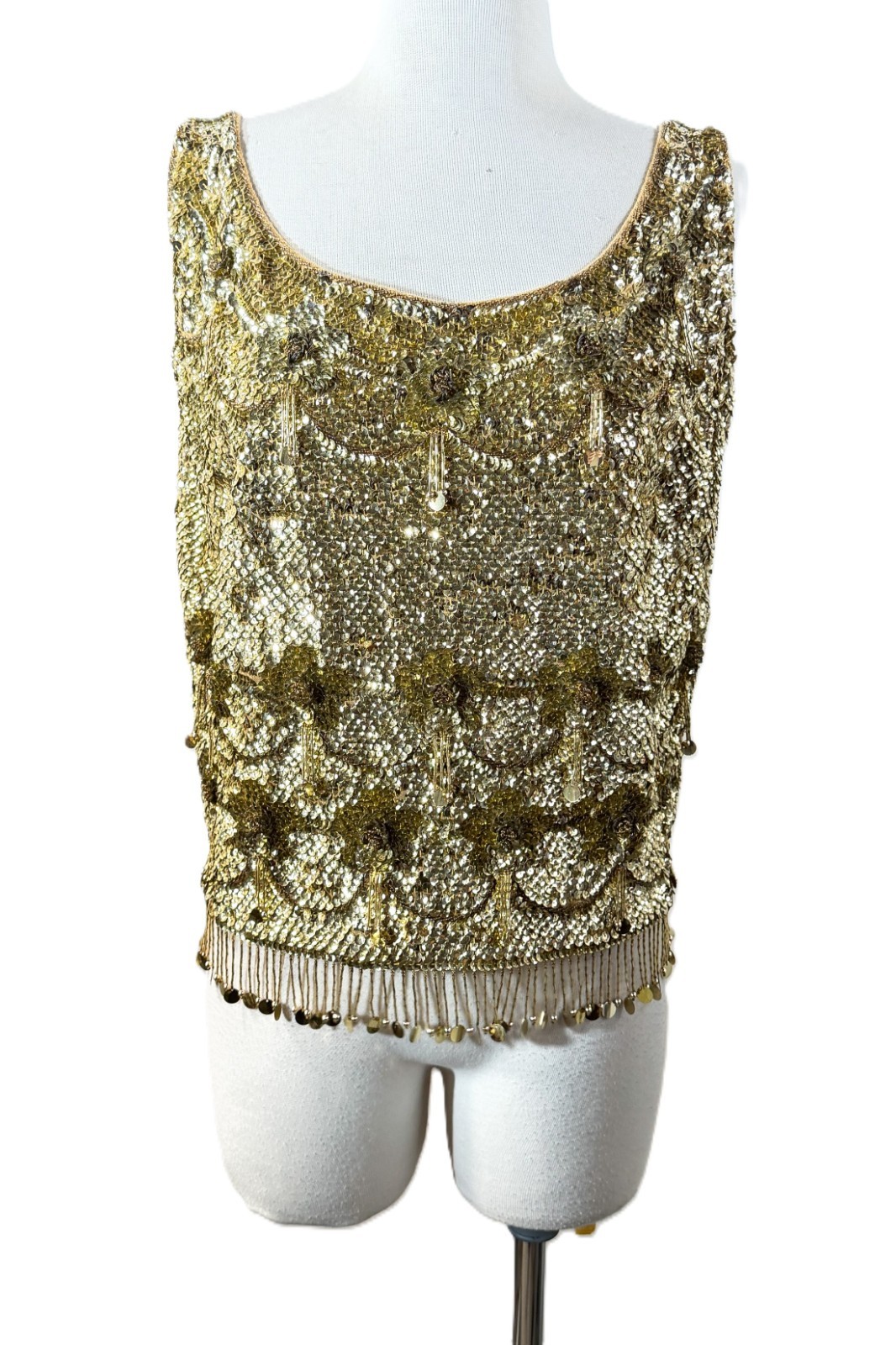 Vintage 60s Sparkling Gold Sequin Beaded Top: Rat Pack Era M