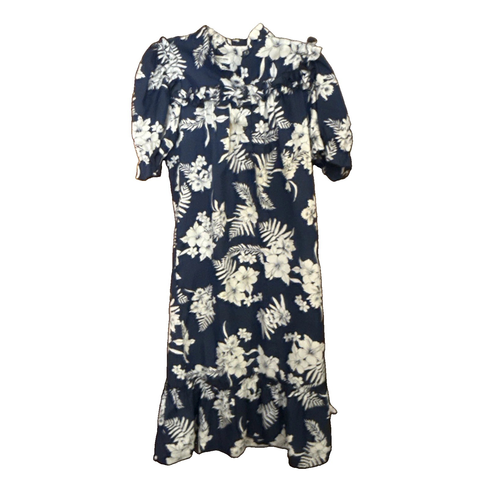 Muumuu Women’s Vintage Blue Hibiscus Maxi Dress Sz M/L
