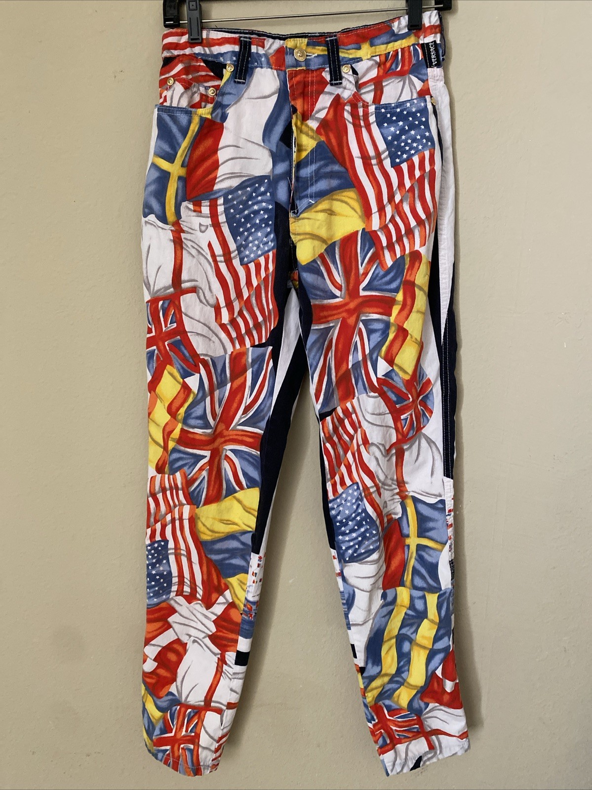 Vintage 90s Gianni VERSACE COUTURE Jeans Flags USA England Medusa Rare