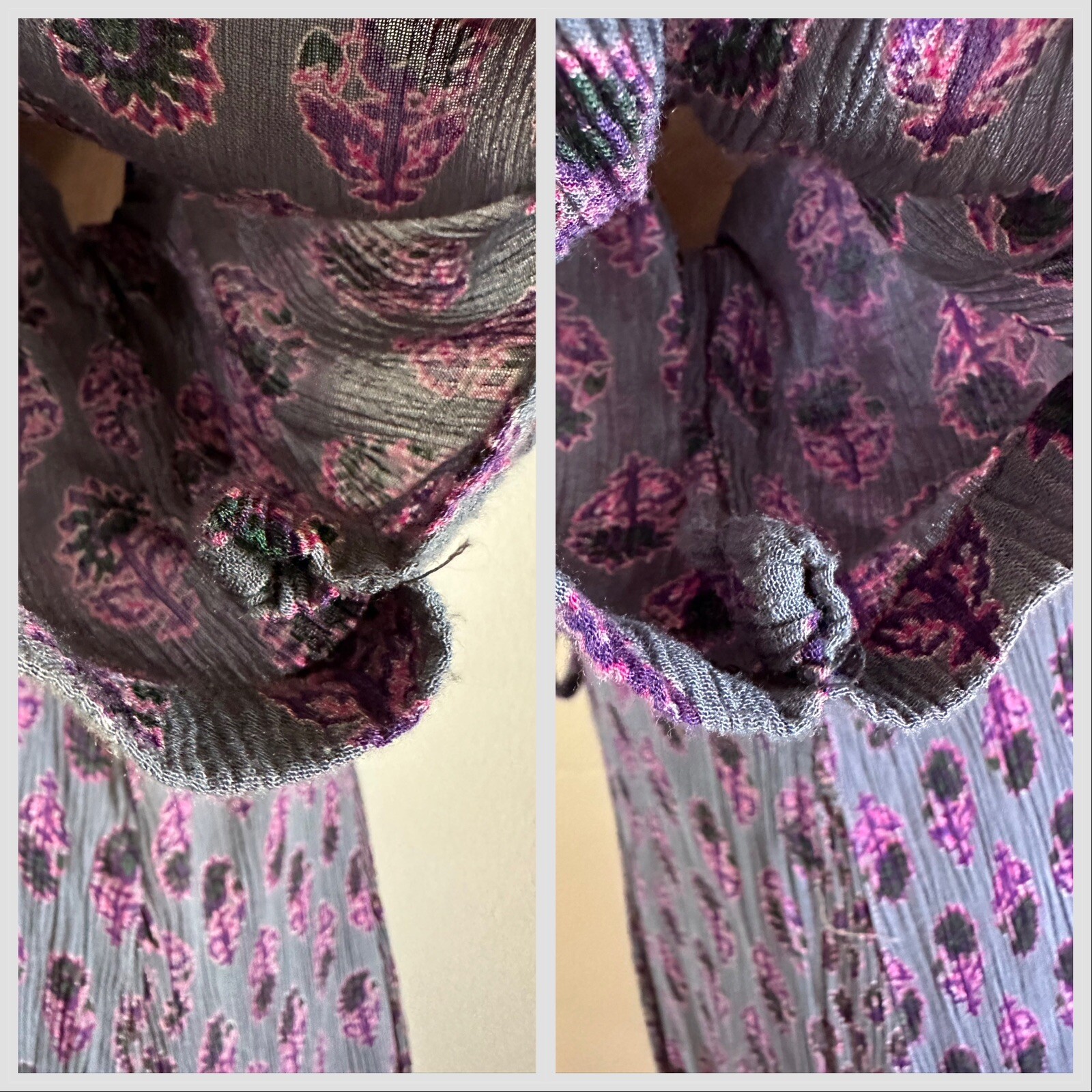 1990s Indian Block Print Rayon Gauze Tie Back Dress Grunge Floral Punk M 90s VTG