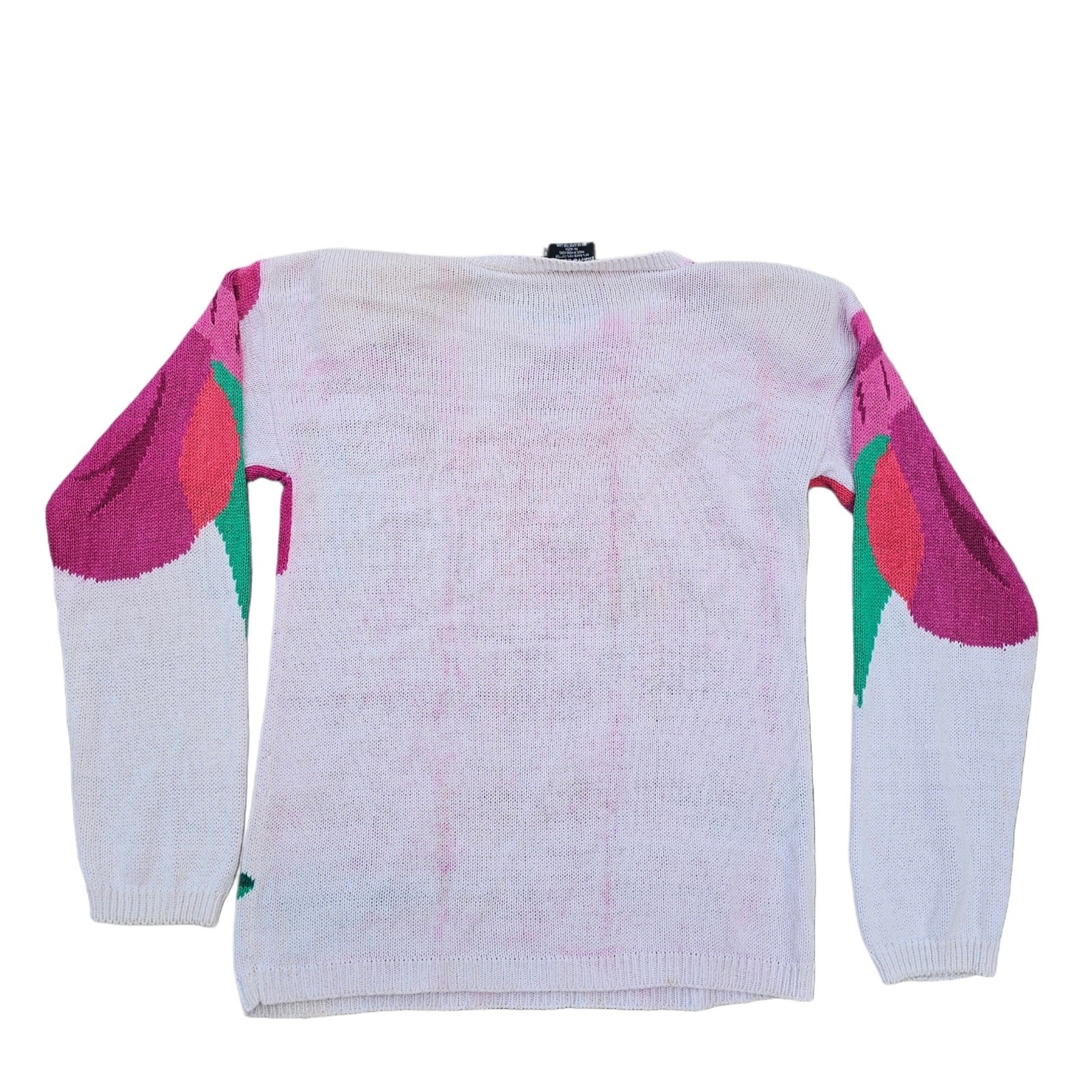 Bright Pink Floral Sweater Pierre Cardin Size S White Flower Vintage Colorful