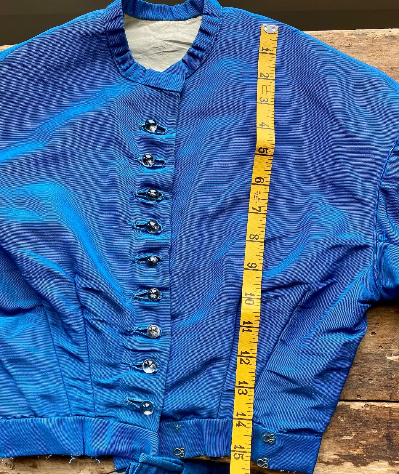 1860s Blue Bodice Civil War Era Glass Ball Buttons Antique Silk Faille