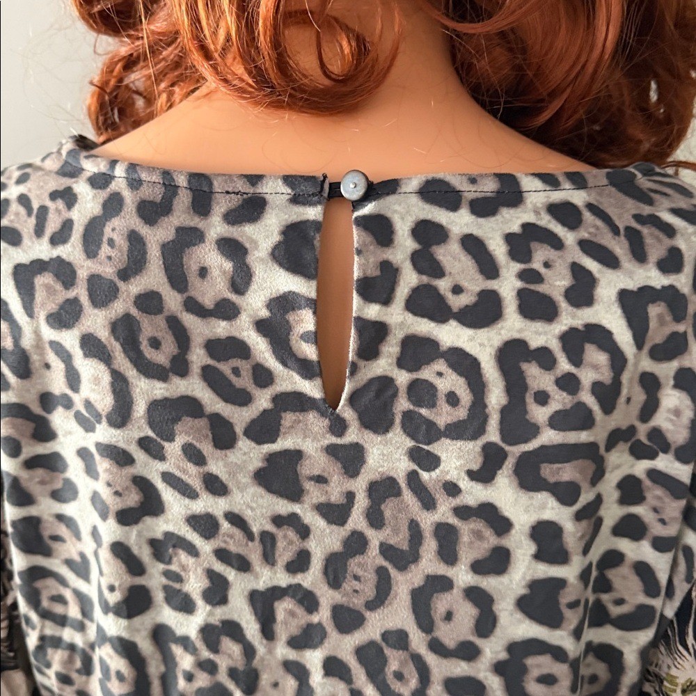 Y2K Sharon Young Leopard Peasant Fairy Floral Top Tunic Boho Vintage Boho M