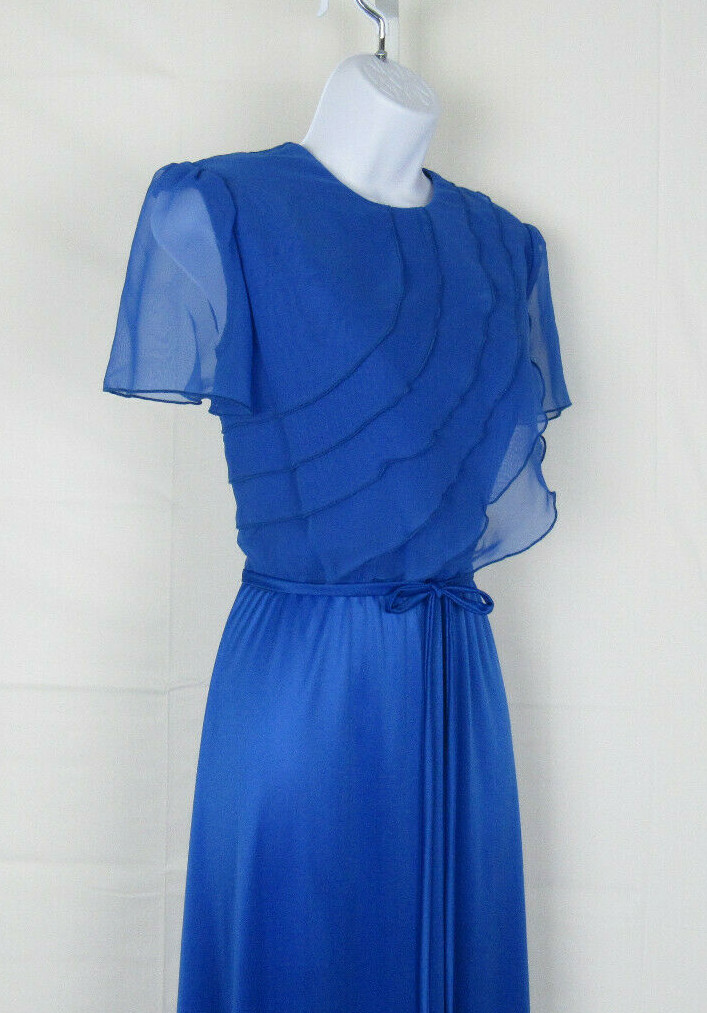 VTG 1960s BLUE SAKS FIFTH AVENUE DRESS SIZE 13/14 POLY CHIFFON FRONT OVERLAY