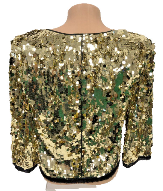 RARE 90s VTG D&G Dolce Gabbana Gold Sequin Jacket Black Trim Italy 40 COA Small