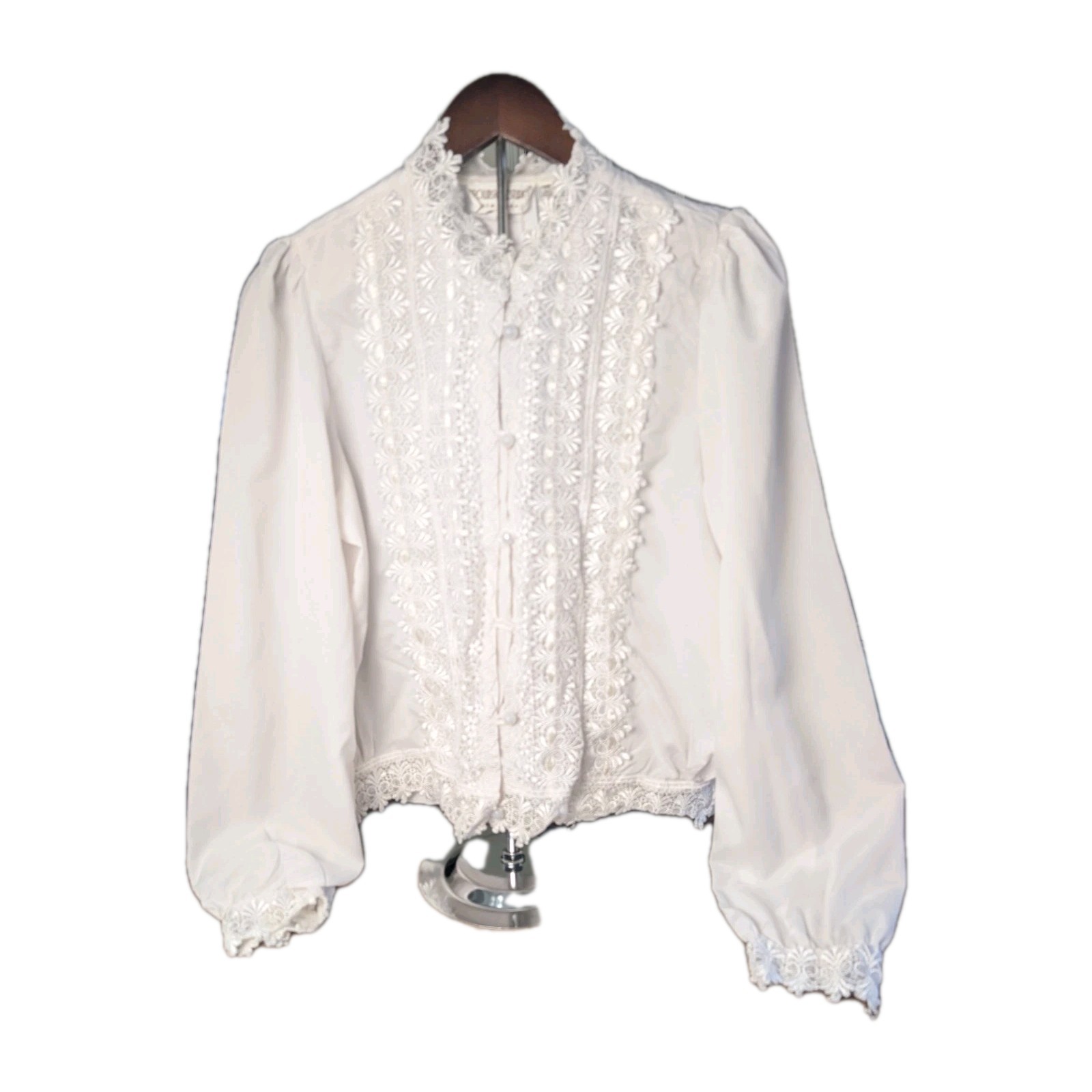 Vintage Bronson New York White Lace Victorian Prairie Blouse Size 12