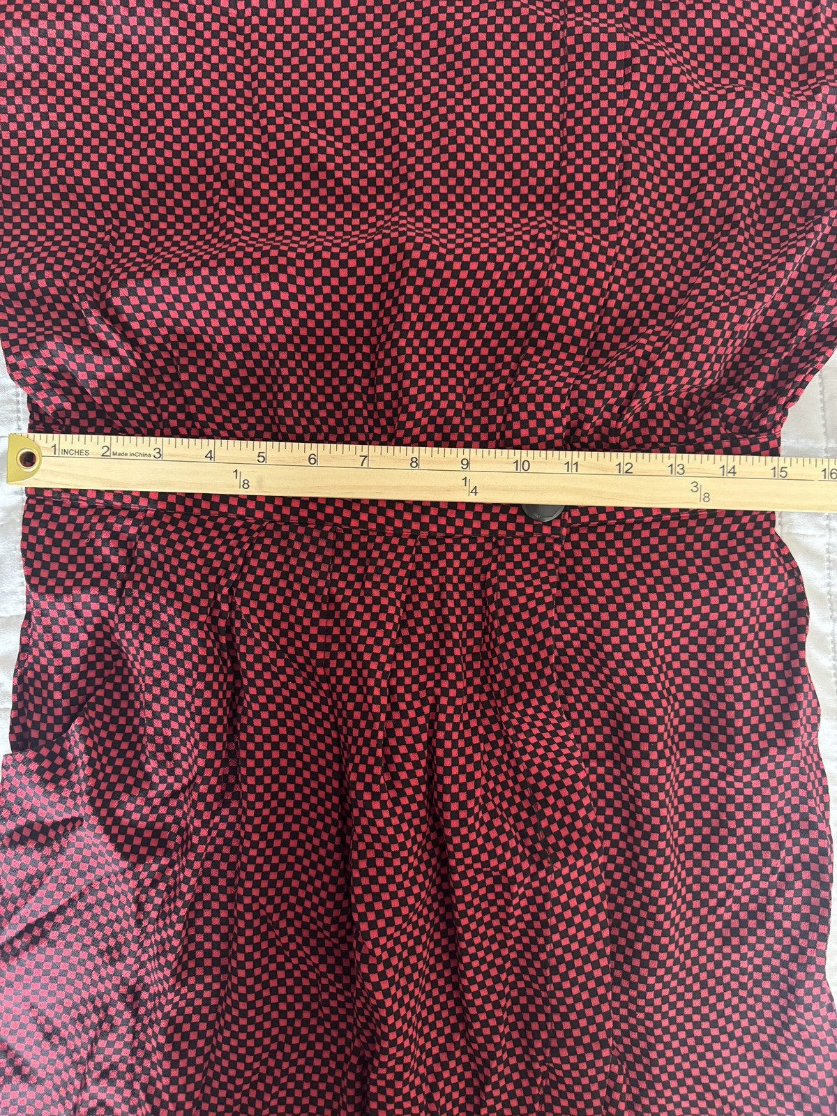 Vintage Ms Chaus Wrap Dress Red Black Check Rayon Midi Pockets Size 14 USA