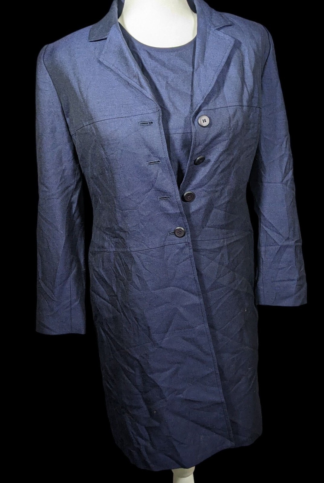Vintage Kasper A.S.L. Petite Navy Dress Suit (Dress And Coat)