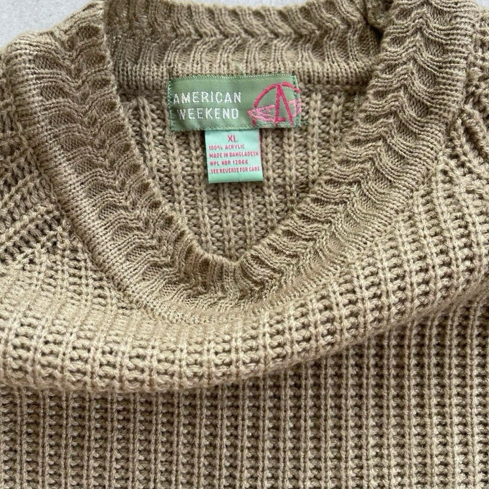 Vintage American Weekend Tan Acrylic Knit Pullover Sweater XL Cozy Cottage