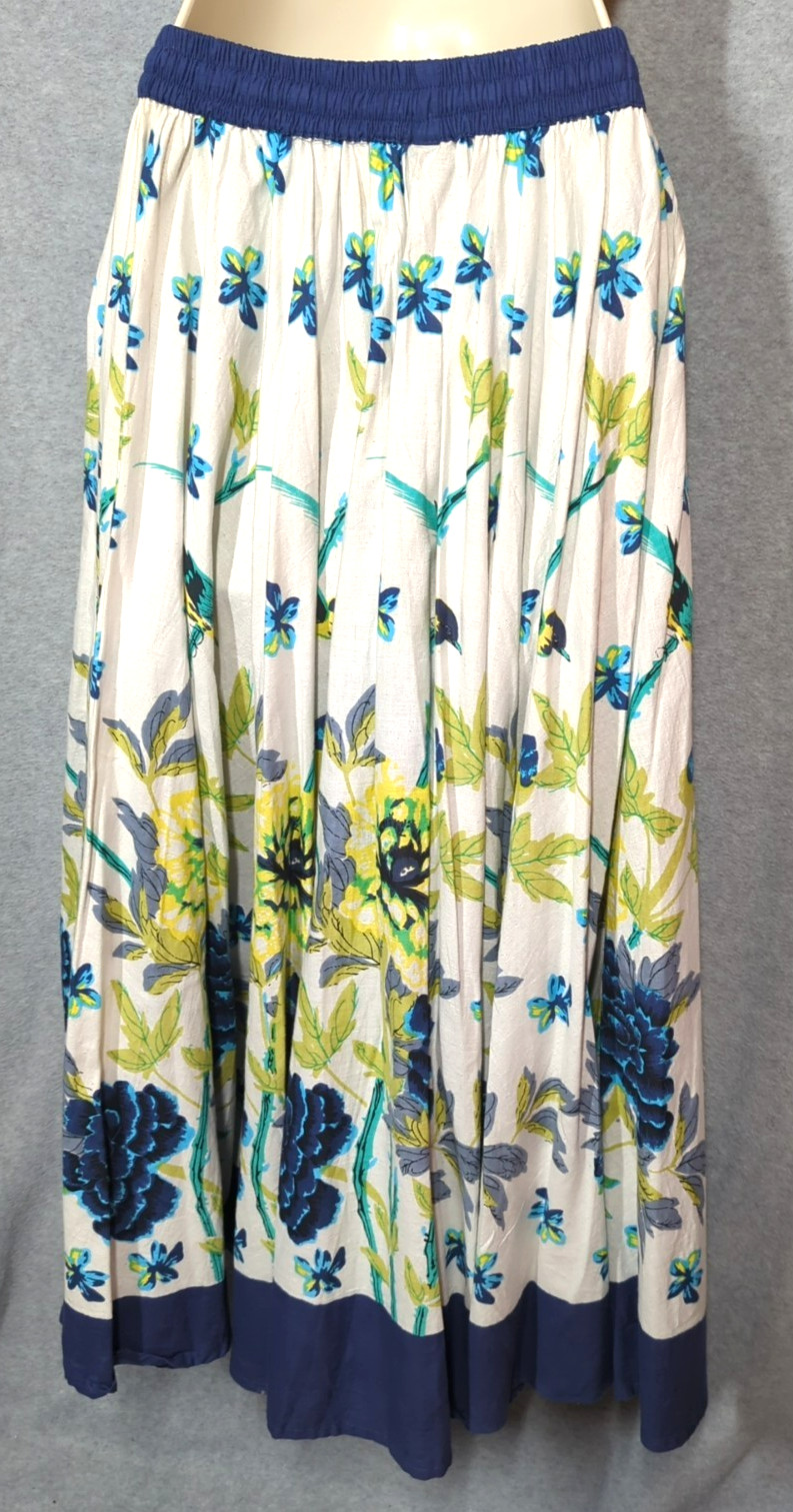 Vtg Jackpot Maxi Full Skirt Free Size Birds Flowers Festival Swing Country Boho