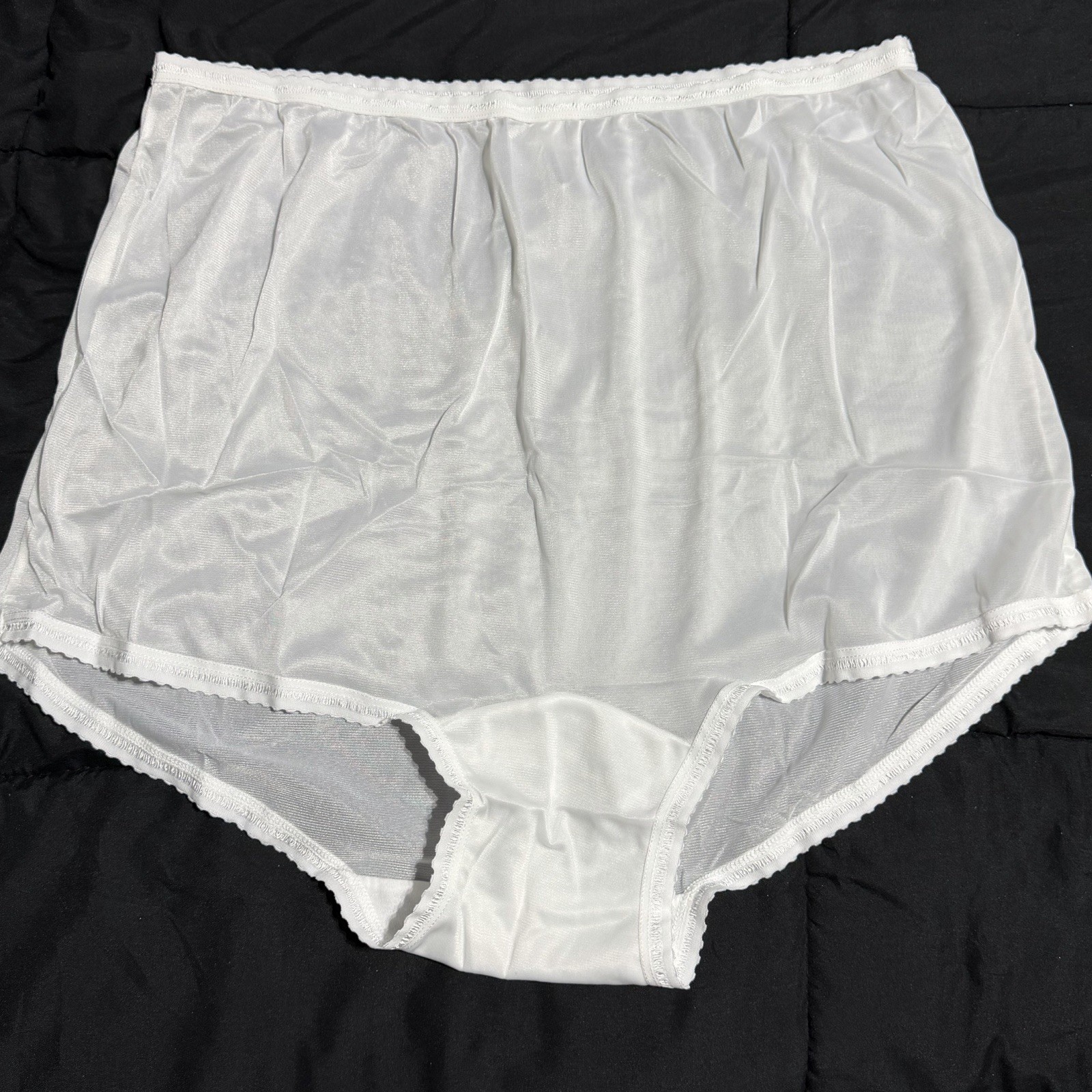 3 Pair Bali 26210 White 3XL / 10 Nylon Satin Full Cut Brief Panties High Waist
