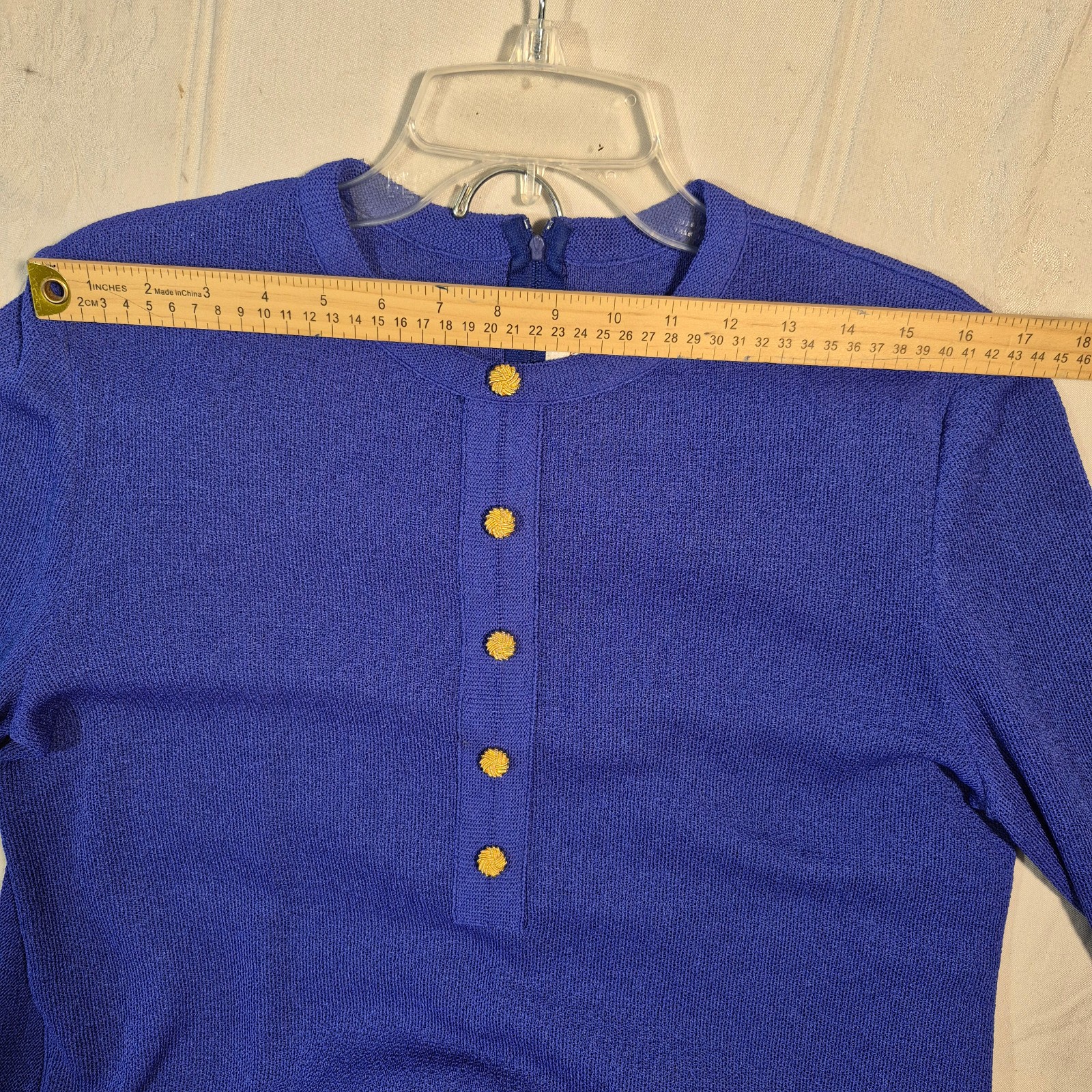 Vtg Castleberry Knit Skirt Suit Set Womens 14 Royal Blue Gold Button 80s MINT