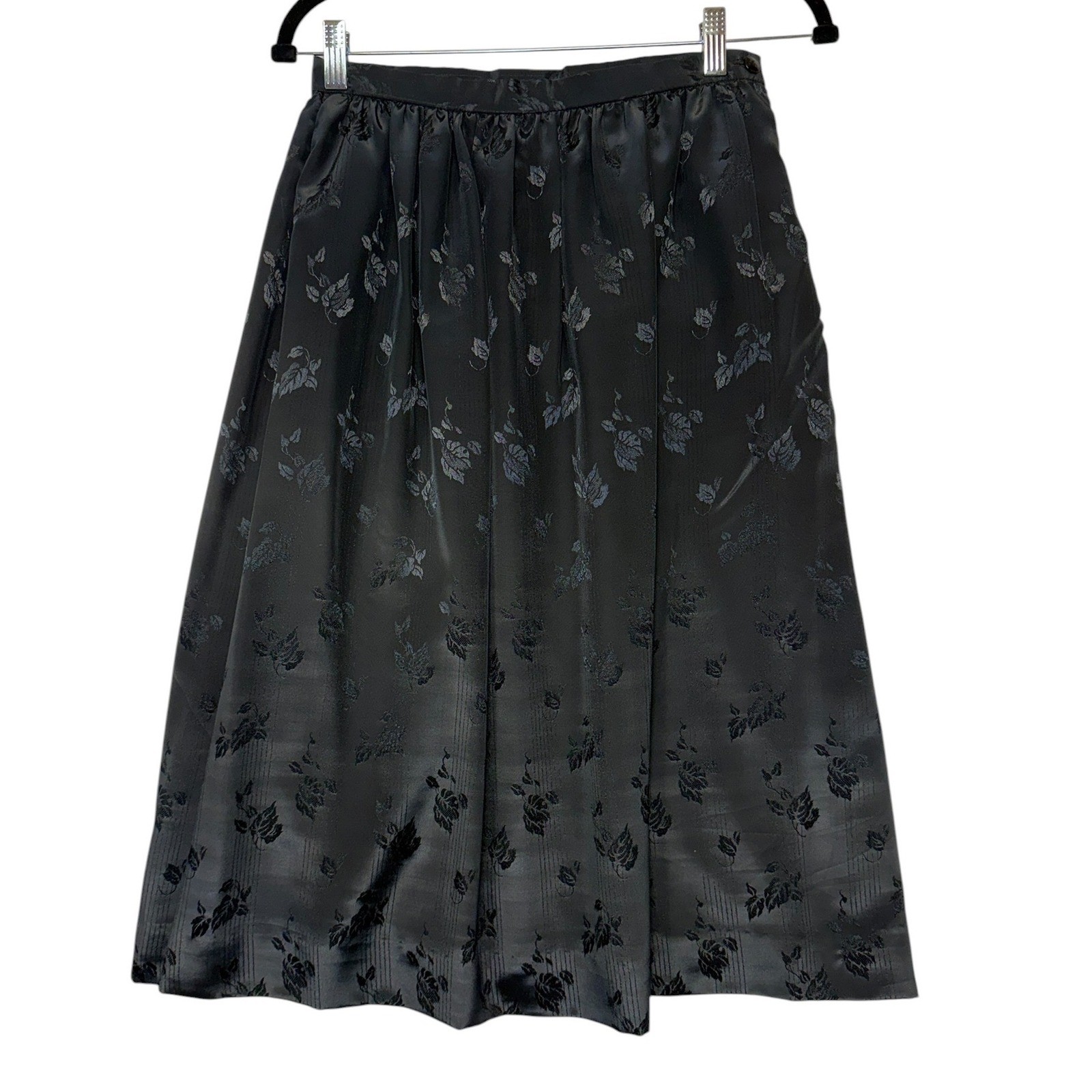 John Meyer Vintage 2-Piece Skirt Set Black Floral Jacquard Bow Blouse Sz 10