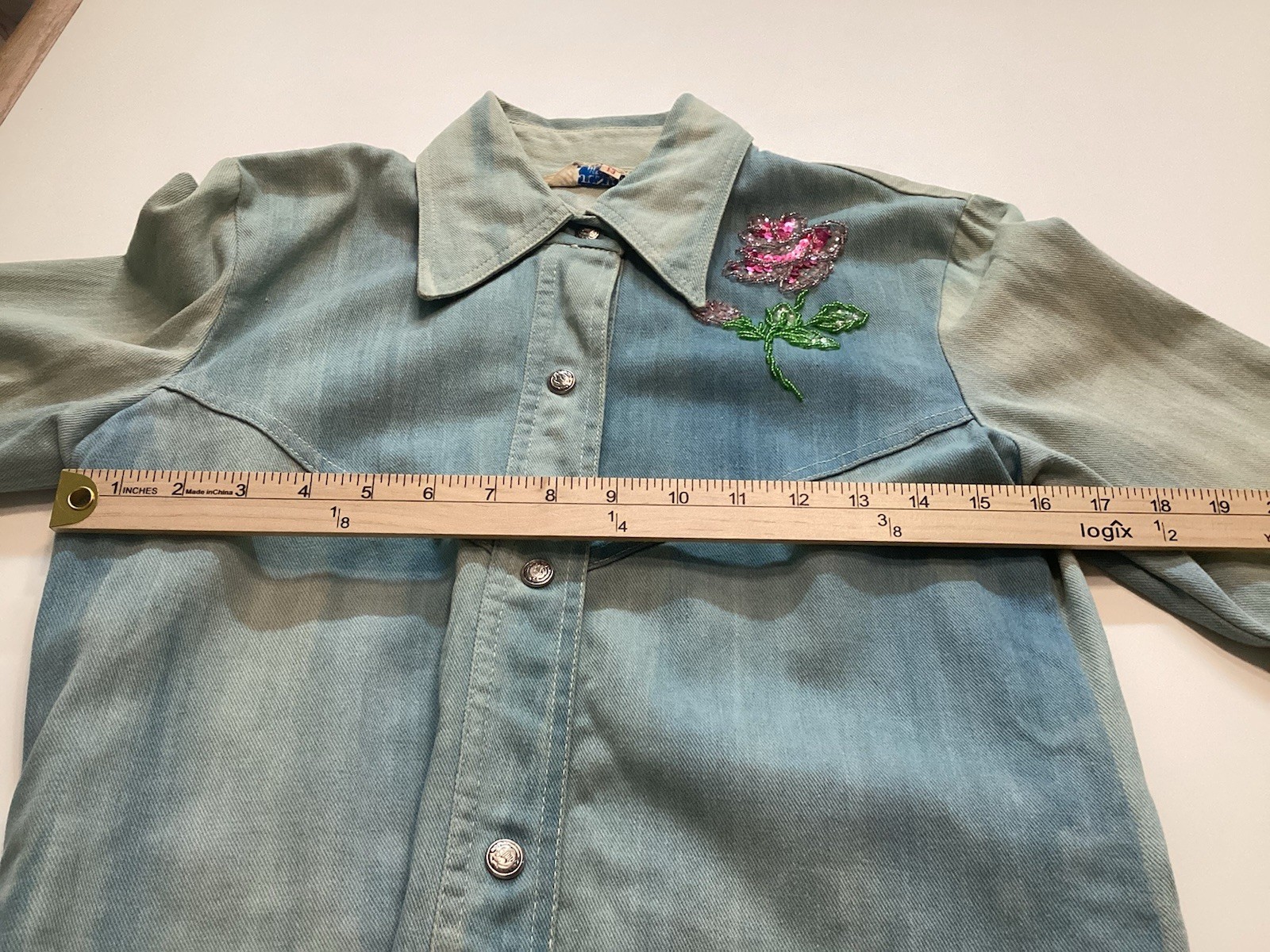 Vtg Hand Embroidered Snap Front Jean Jacket, 1972