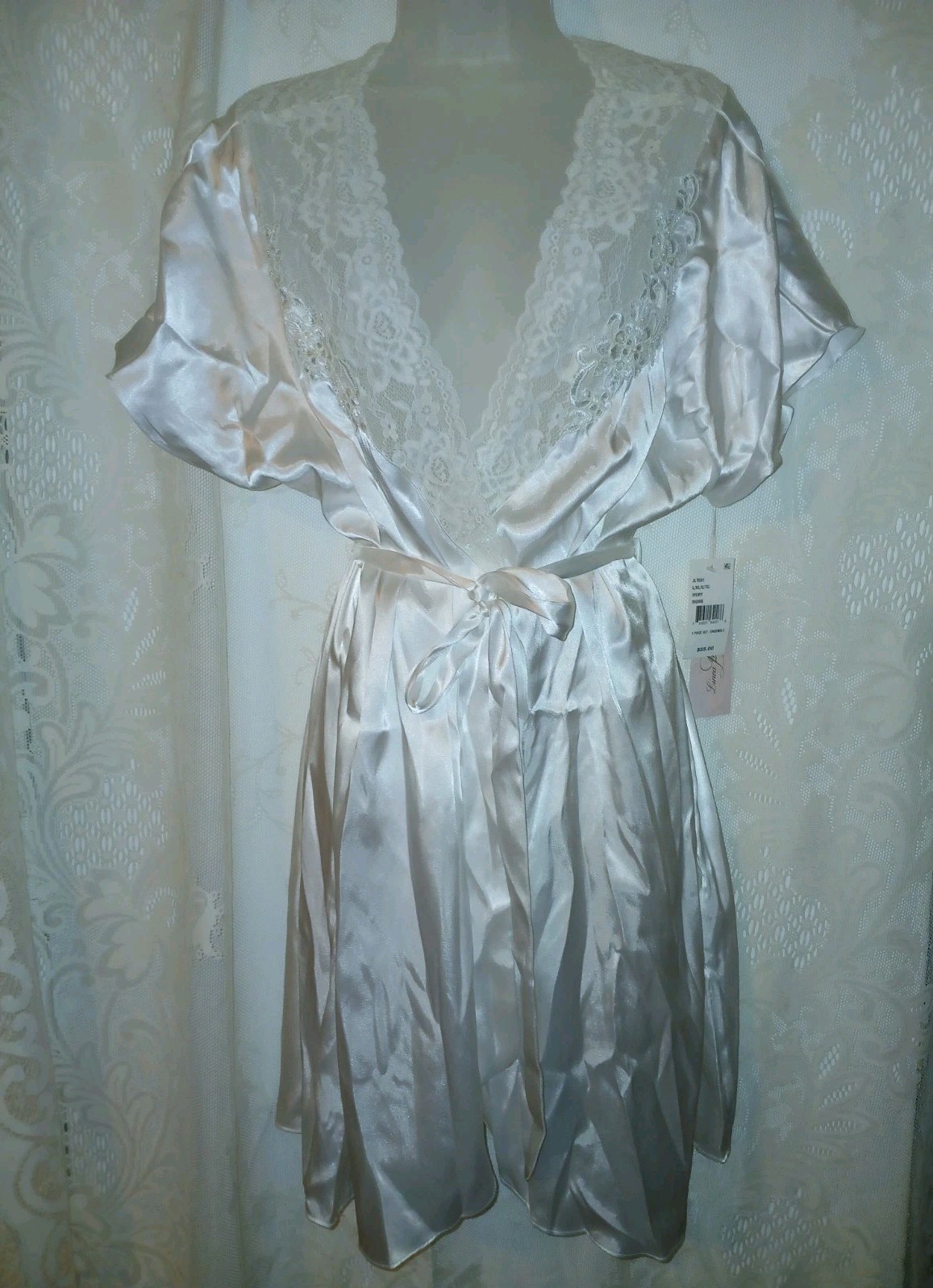 Vintage Linea Donatella White Liquid Satin Sequin Pearl Bridal Robe XL NWT