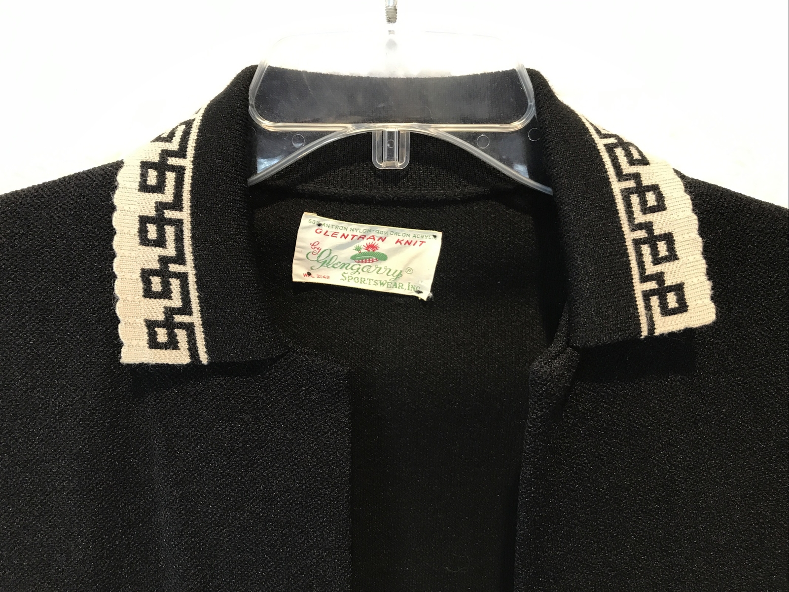 Vintage 1950s/60’s Women’s 2 Pc knit Sweater Skirt set Black White Greek Key