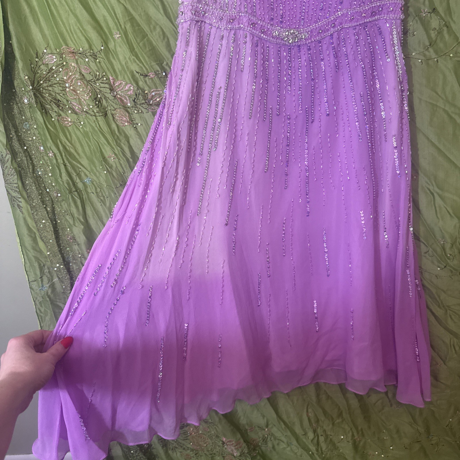 Vintage Y2K Formal Dress Purple Beaded Sequins Lavender Gown By XCite Women’s 12