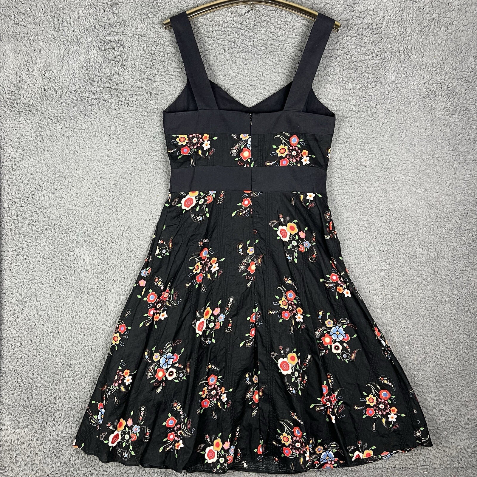 NWT Vtg 90s Mica Black Sundress Floral Fit & Flare A-Line Sz 8 Pinup Whimsy Goth