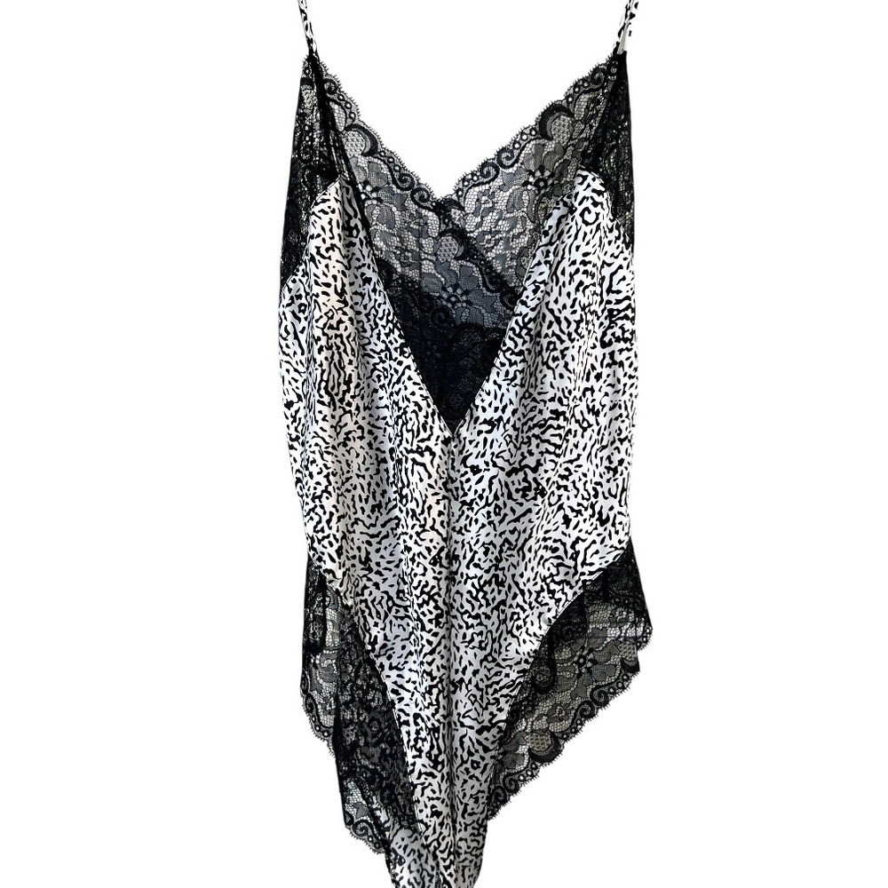 Vintage Fantasies Morgan Taylor Black White Lace Slip Teddy Lingerie NWT 90’s