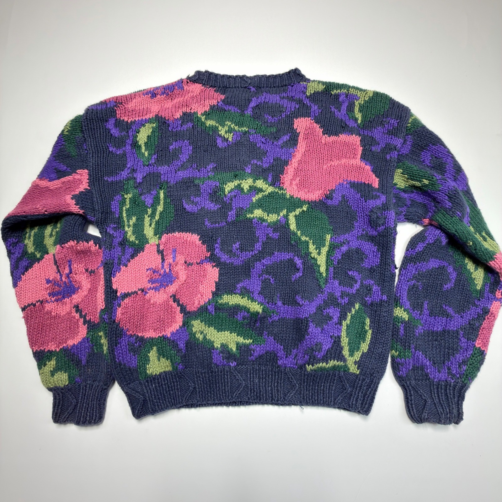 Woolrich Floral Hand Knit Wool Sweater Women’s Small Vintage Cottagecore Chunky