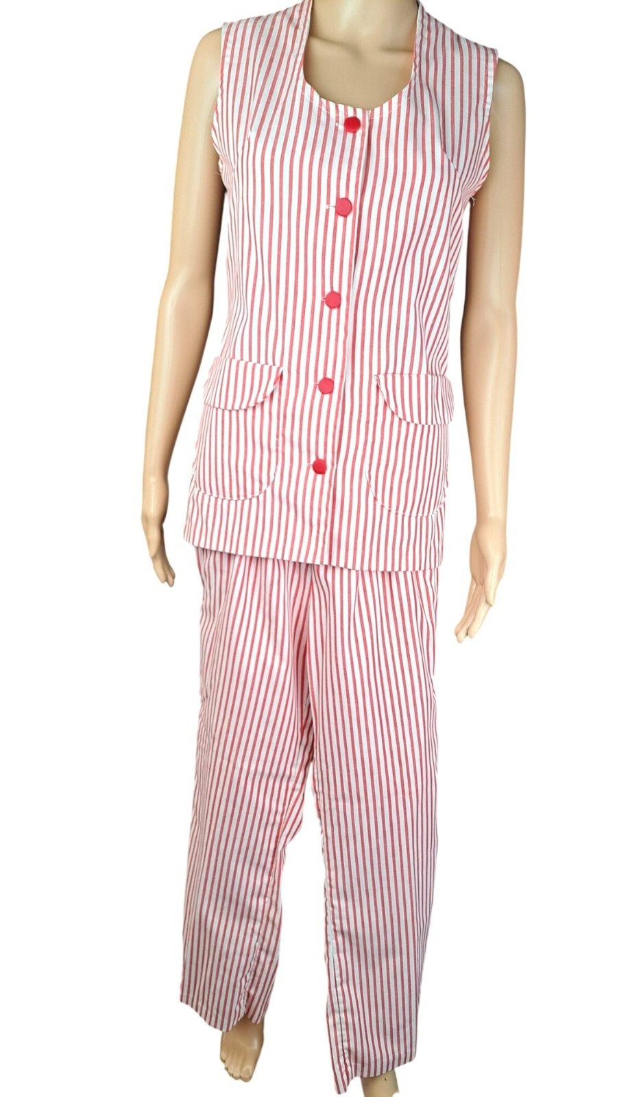 Vintage Candy Striper Uniform 1970s Red White Top Pants Hat 3 Piece Set Imperial