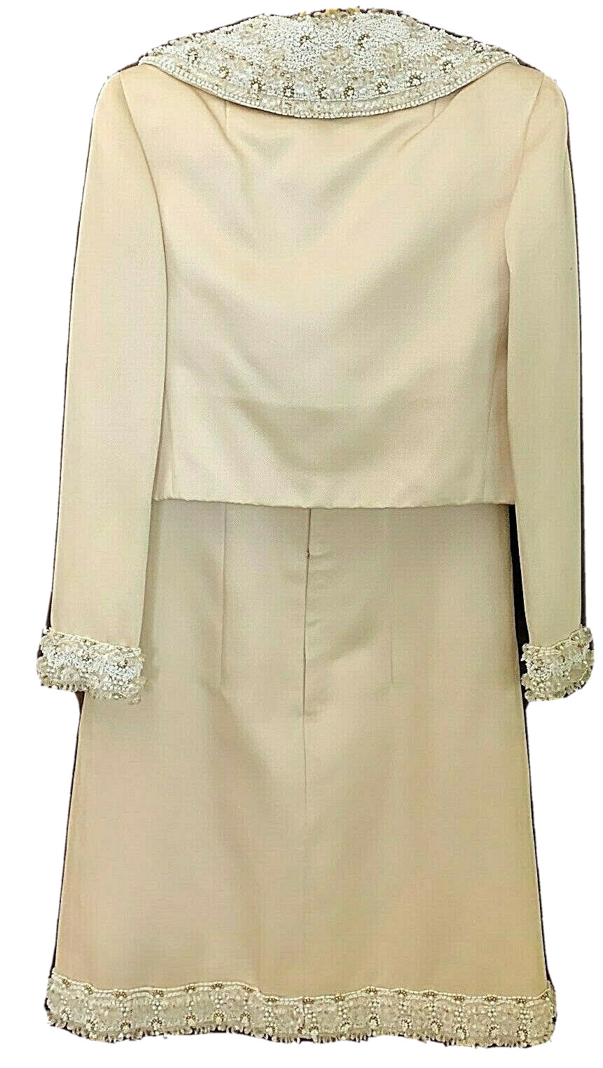 Vintage HELEN ROSE 2 Piece Formal Dress & Jacket Beaded Jeweled Cream Color Sz M