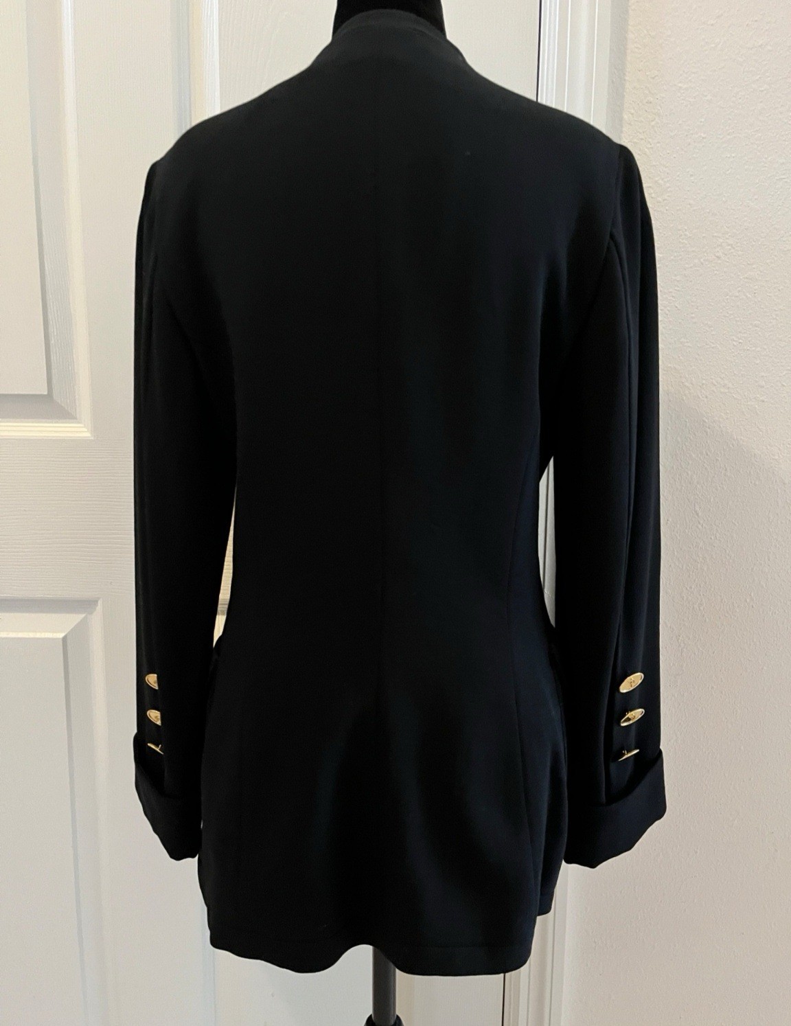 Vintage GENNY Black Wool Jacket With Gold Buttons, Signed, Italian Size 42
