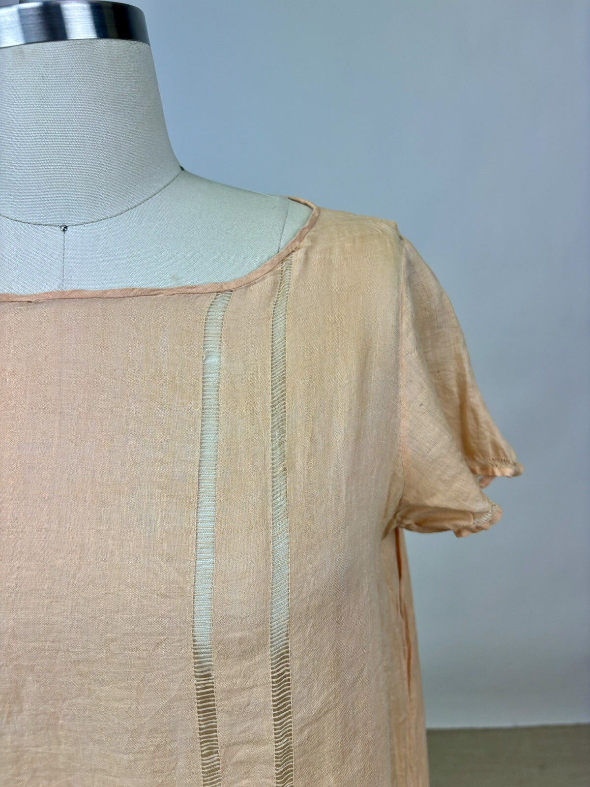 Antique 1910s 1920s Light Pink Cotton Drop Waist Shift Dress Short Sleeve AS IS