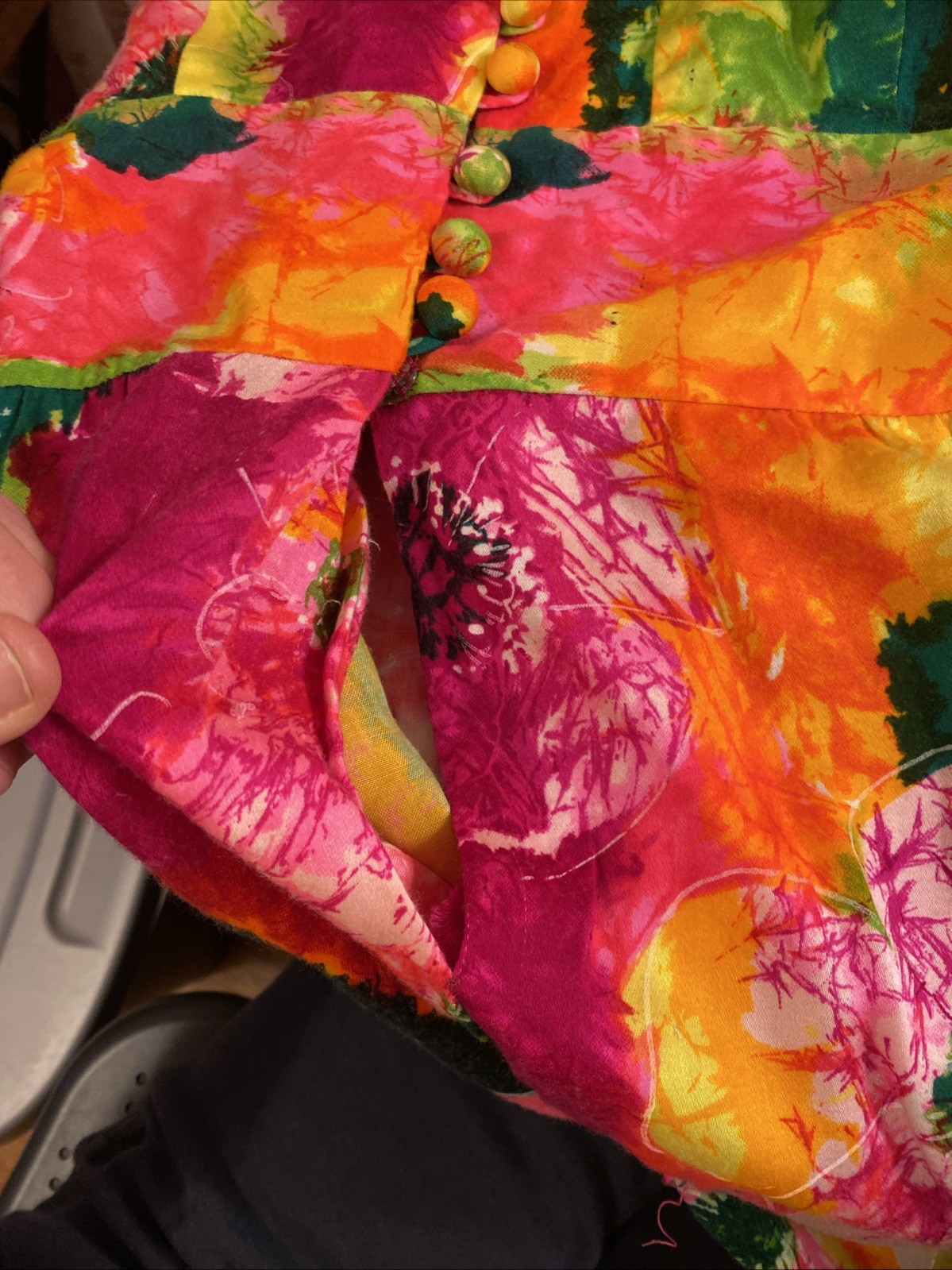 VTG 60s McInerny Psychedelic Hawaiian Sleeveless Button Maxi Dress 8 Medium