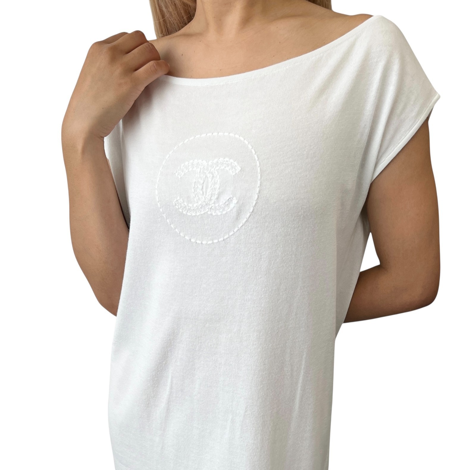 CHANEL Vintage 07P CC Mark Logo Knit Tank Dress One-piece White Cotton Stitch