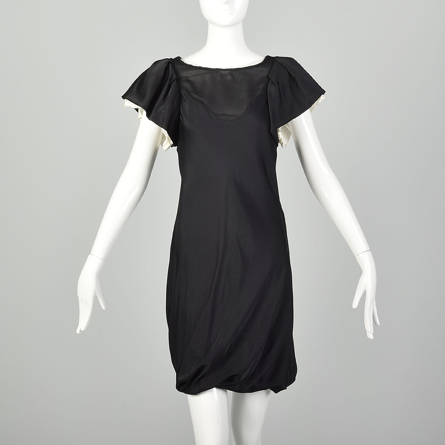 Small 2000s Dress LBD Little Black Bubble Hem Dress Sheer Silk Sexy Cute Dress