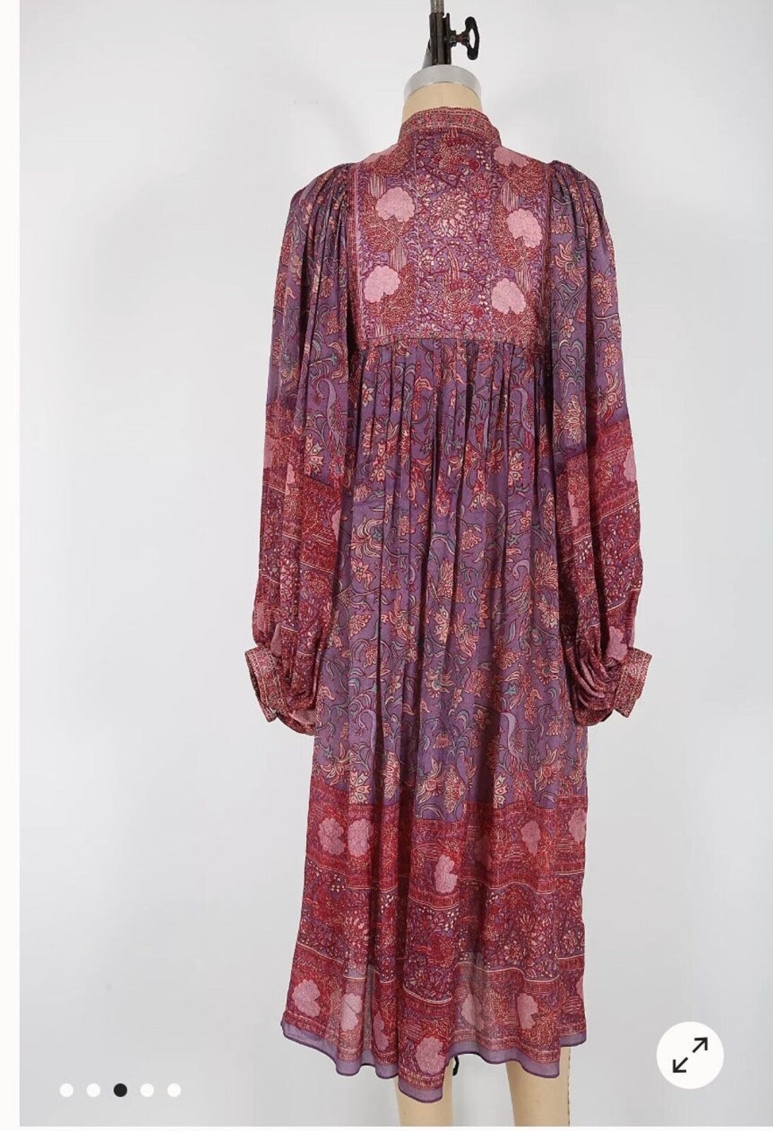70s Vintage Ritu Kumar Judith Ann Silk Floral Block Print Midi Dress Bohemian