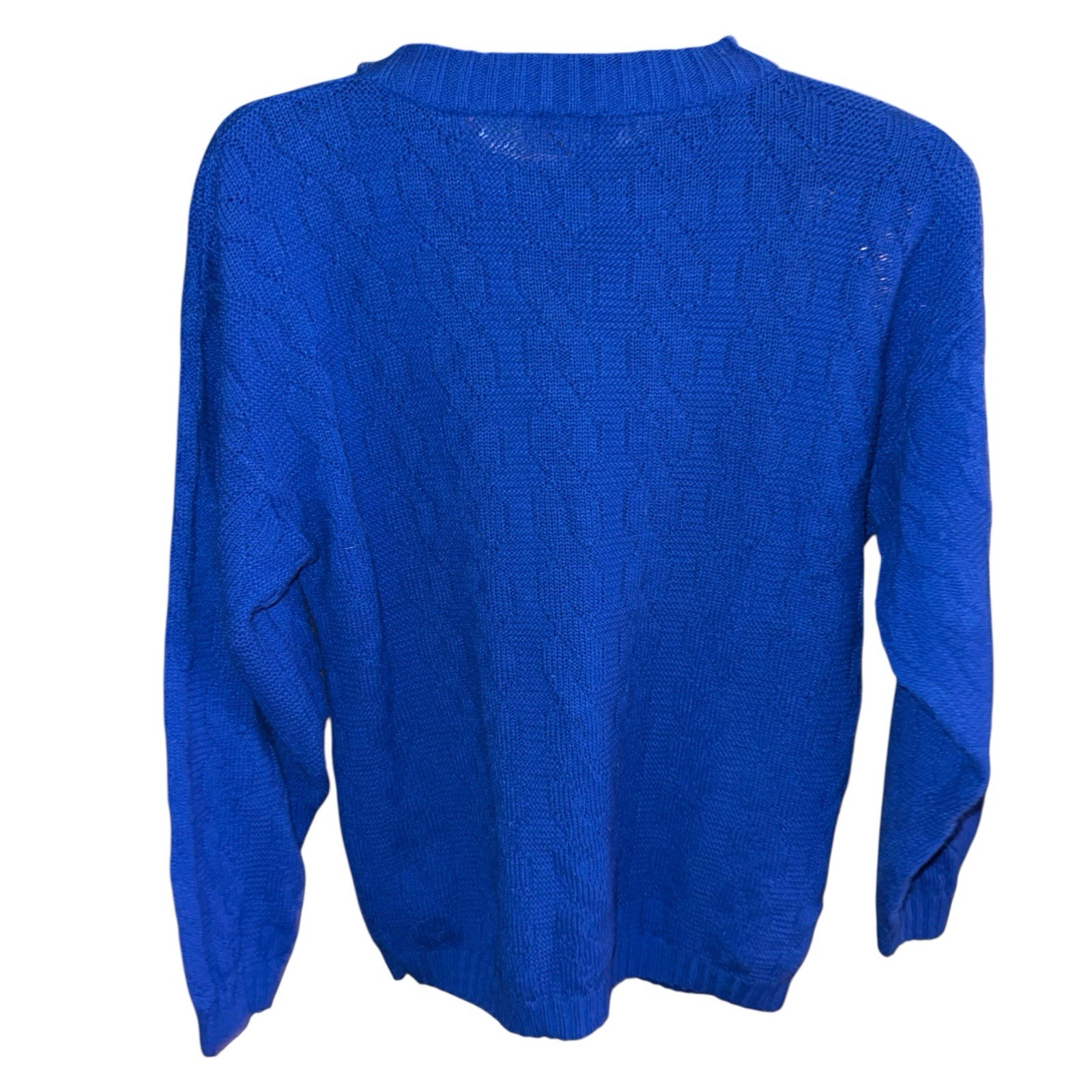 Vintage 90s Women’s Sweater Spunky Size Large Bright Blue Pattern USA Made